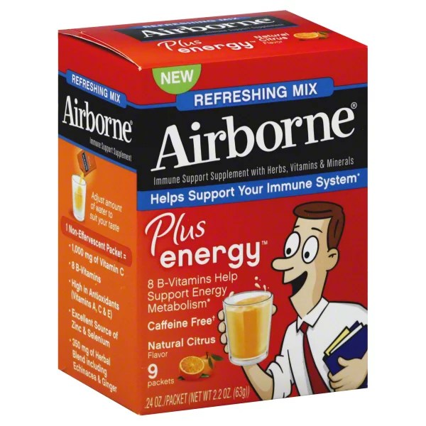 Airborne Plus Energy Immune Support Supplement Natural Citrus Flavor