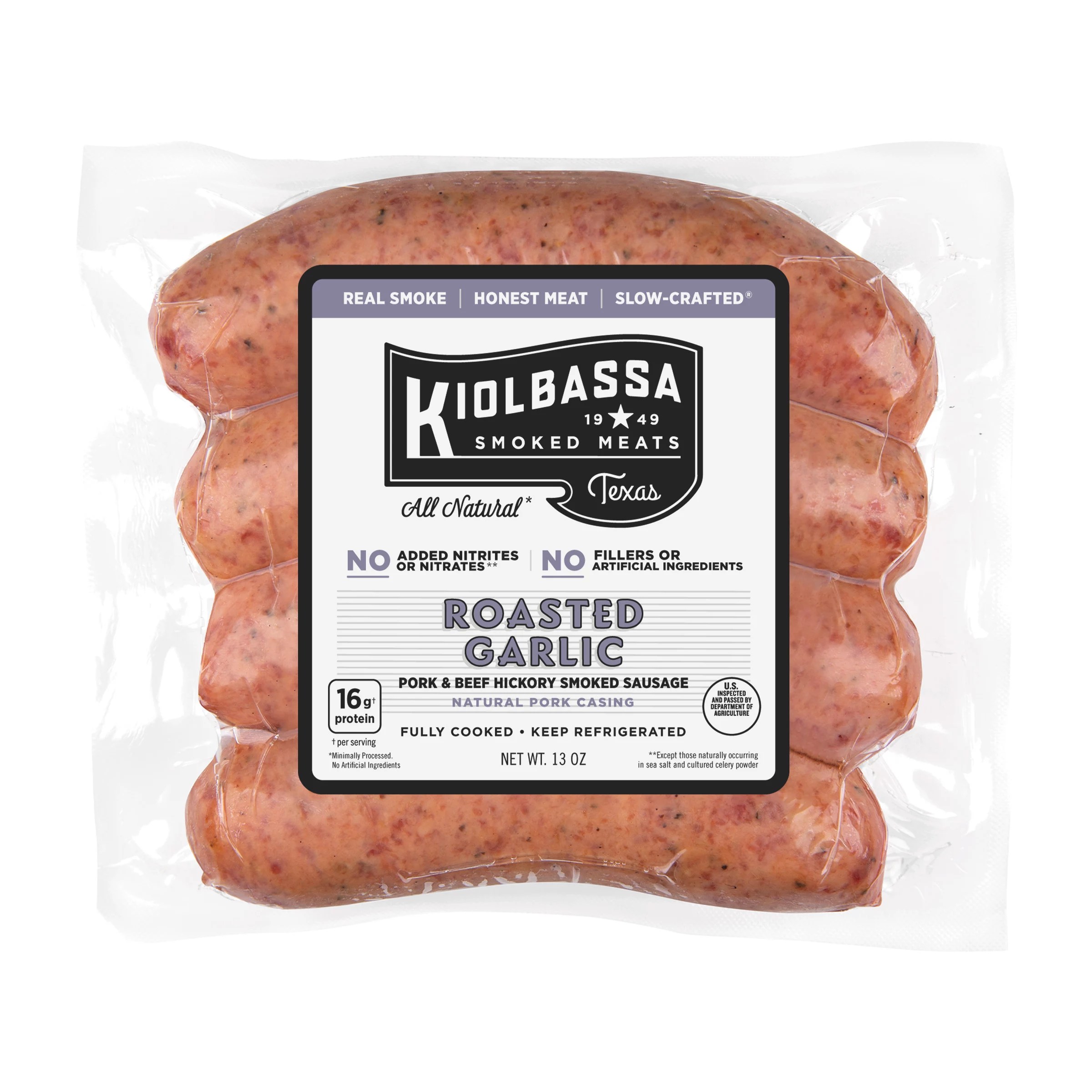 Kiolbassa All Natural Premium Roasted Garlic Smoked Sausage Links