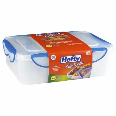 Hefty 16.4 Cups Clip Fresh Rectangle Container with Divided Insert