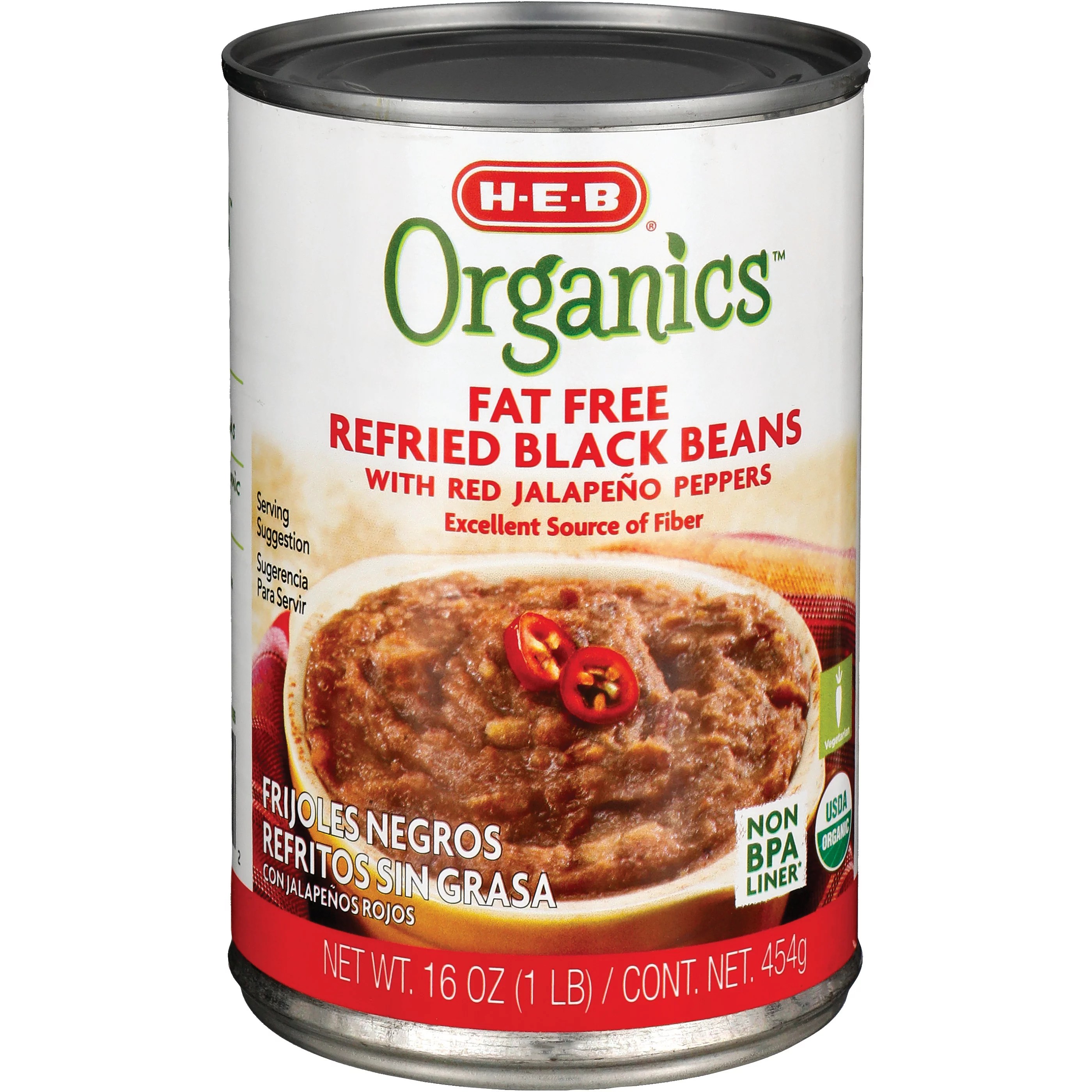 HEB Organics Fat Free Refried Black Beans with Jalapenos Shop Beans