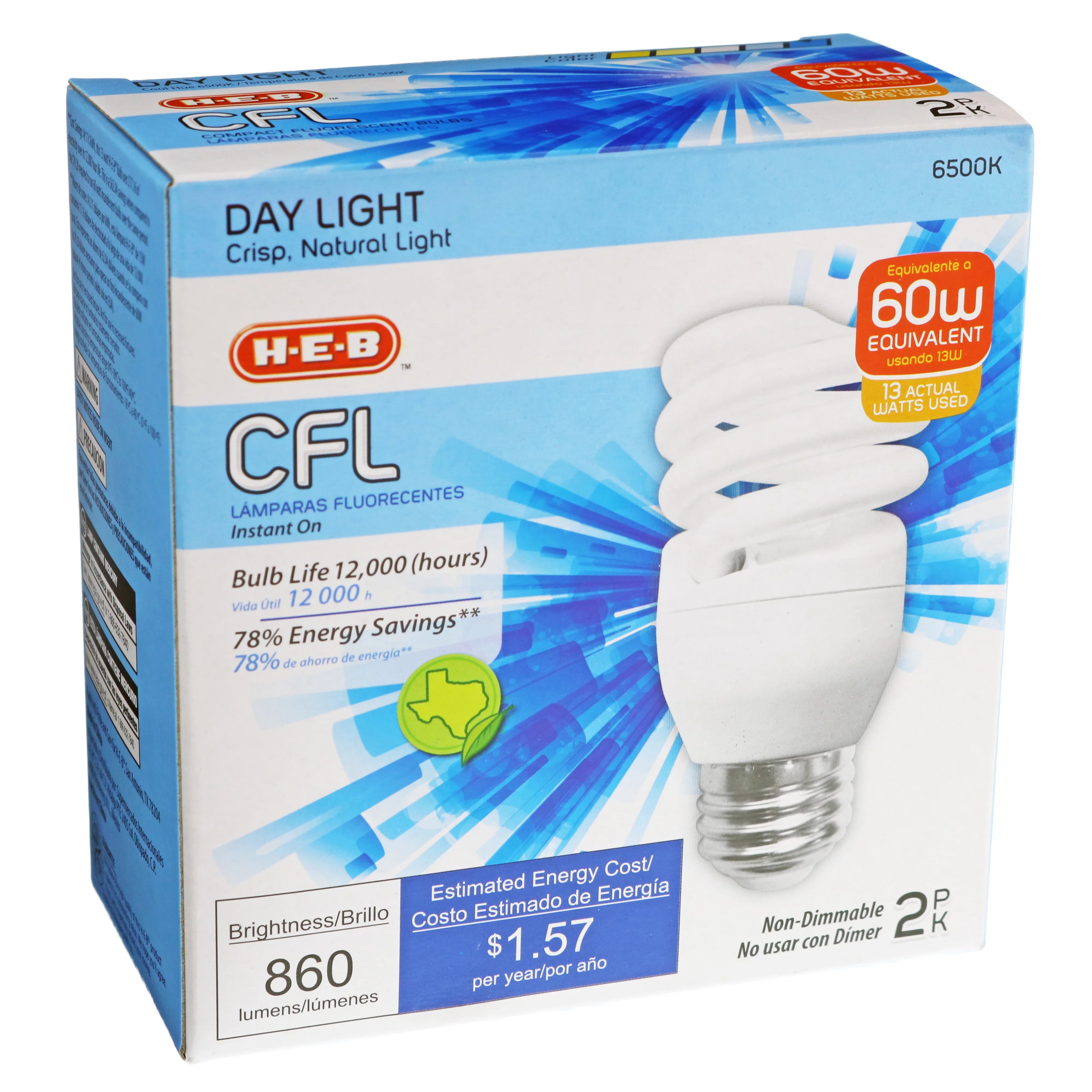 HEB Instant On 60Watt Daylight CFL Light Bulbs Shop Light bulbs at