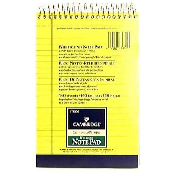 Cambridge Topbound StiffBack Wide Ruled Steno Book, 140 Sheets, Navy