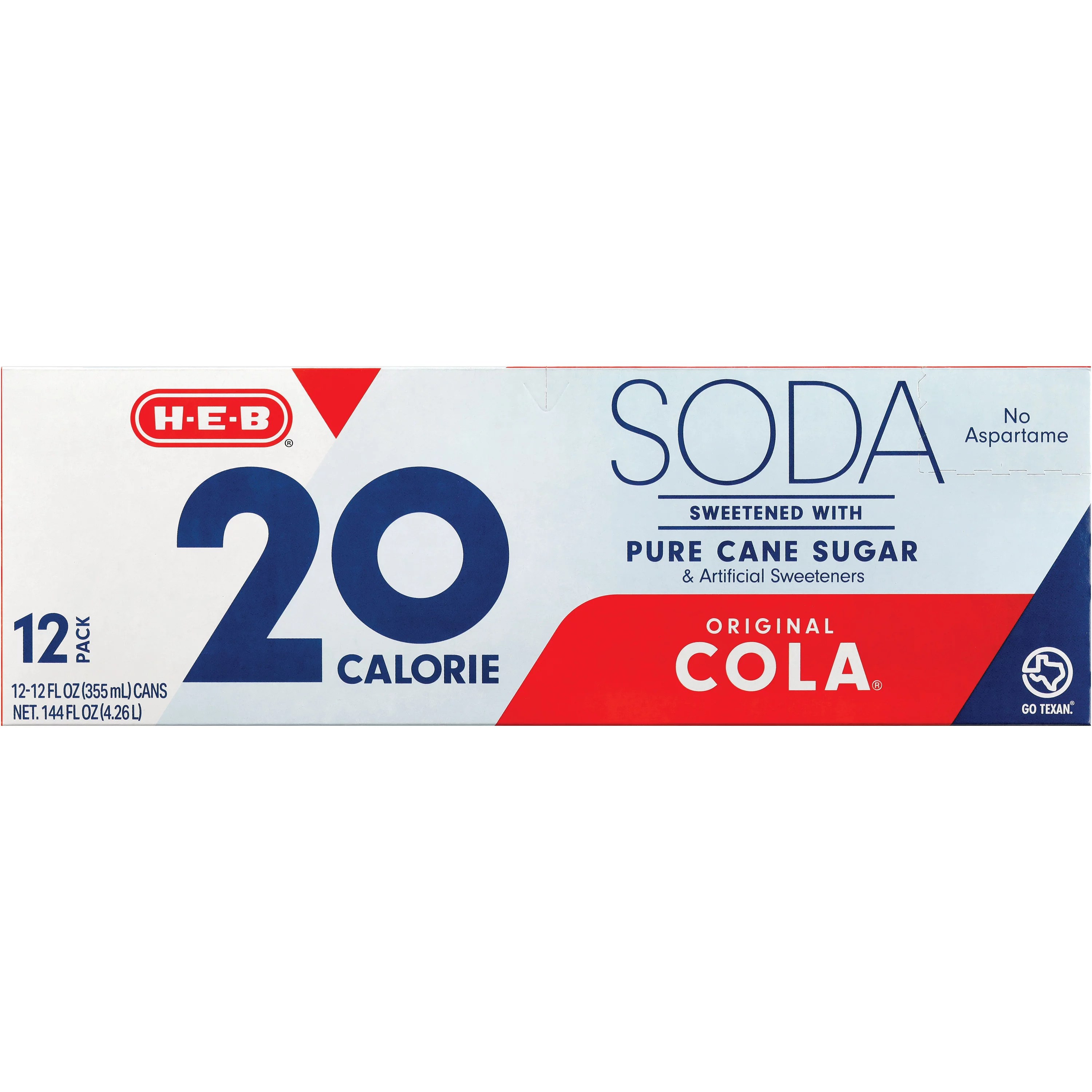 HEB Original Cola 20 Calorie Pure Cane Sugar Soda 12 oz Cans Shop