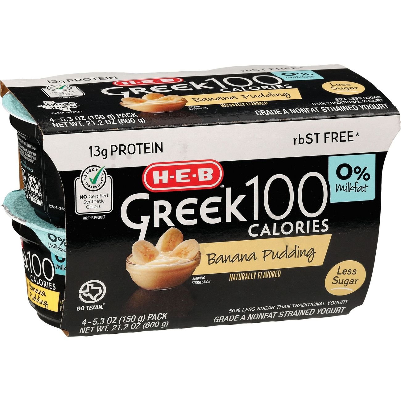 HEB Select Ingredients NonFat 100 Calories Banana Pudding Greek