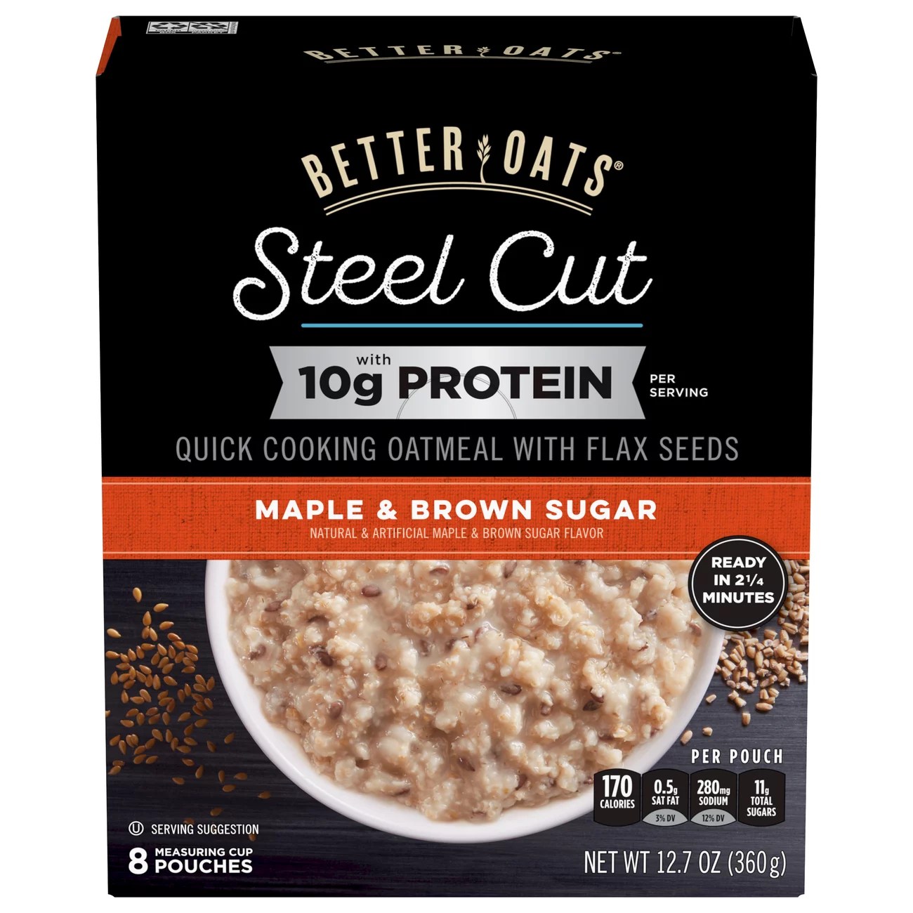 Better Oats Steel Cut Maple & Brown Sugar Instant Oatmeal with Protein