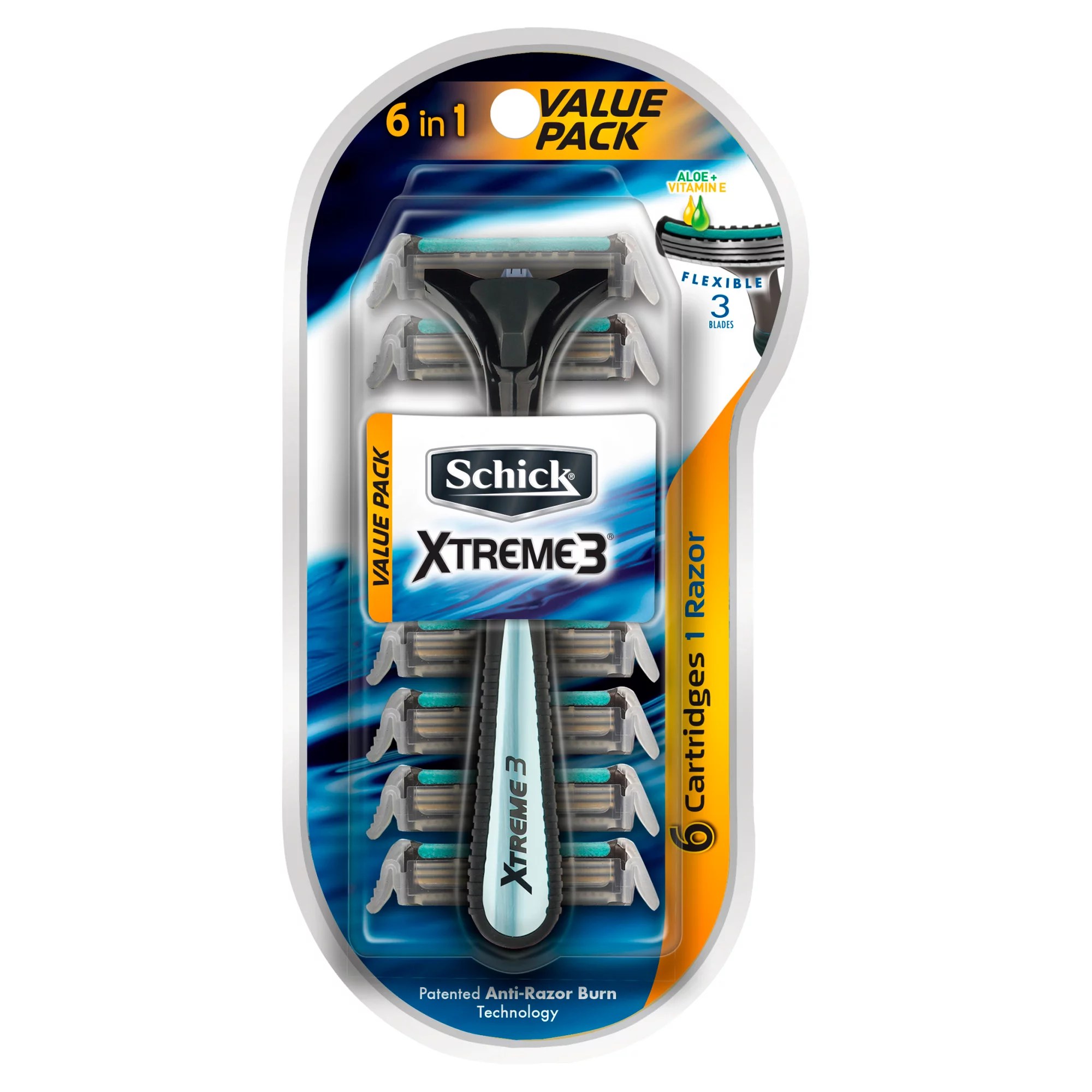 Schick Xtreme3 Men's 6in1 Disposable Razor System 1 Handle + 6