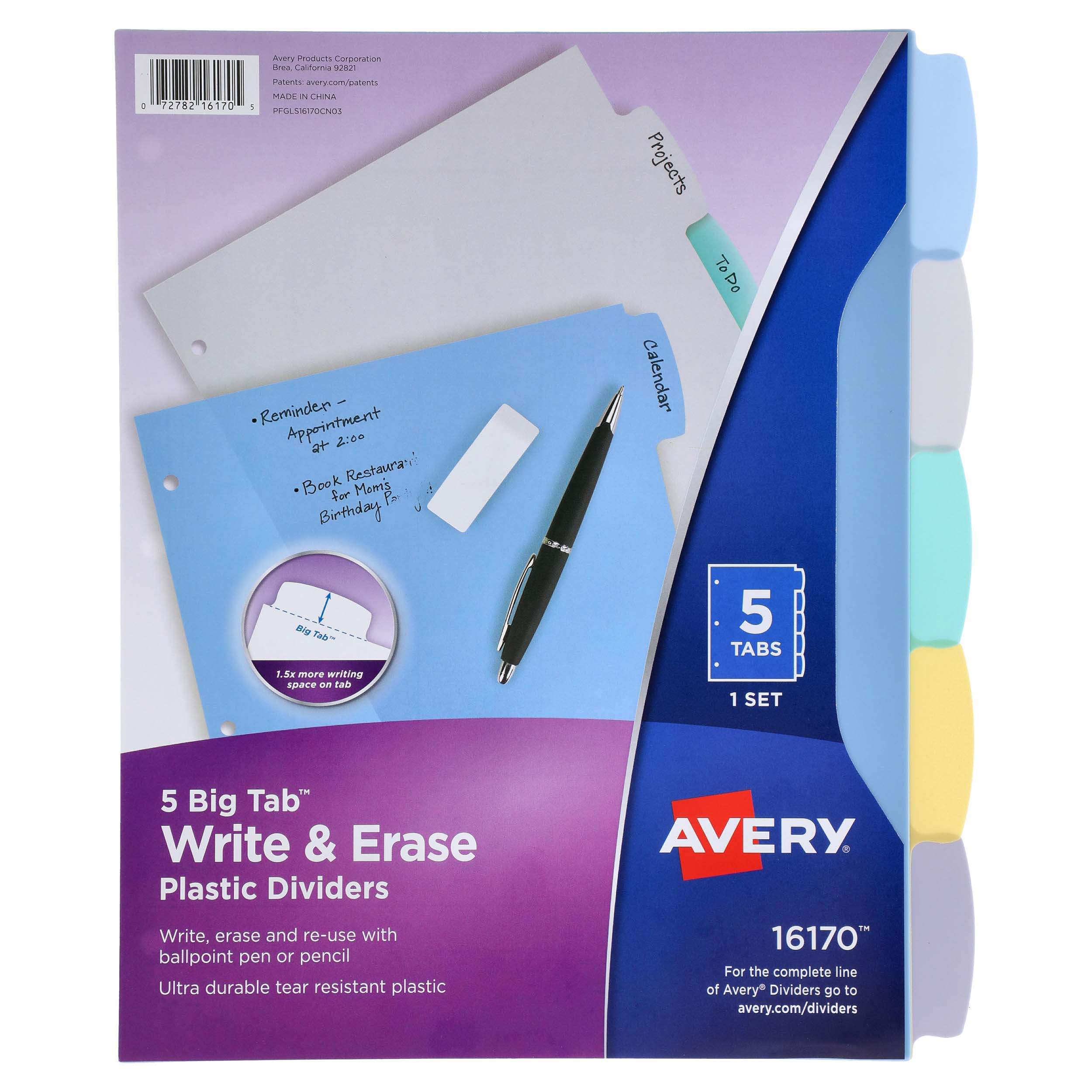 Avery Big Tab Write & Erase Plastic Dividers, Multicolor Shop