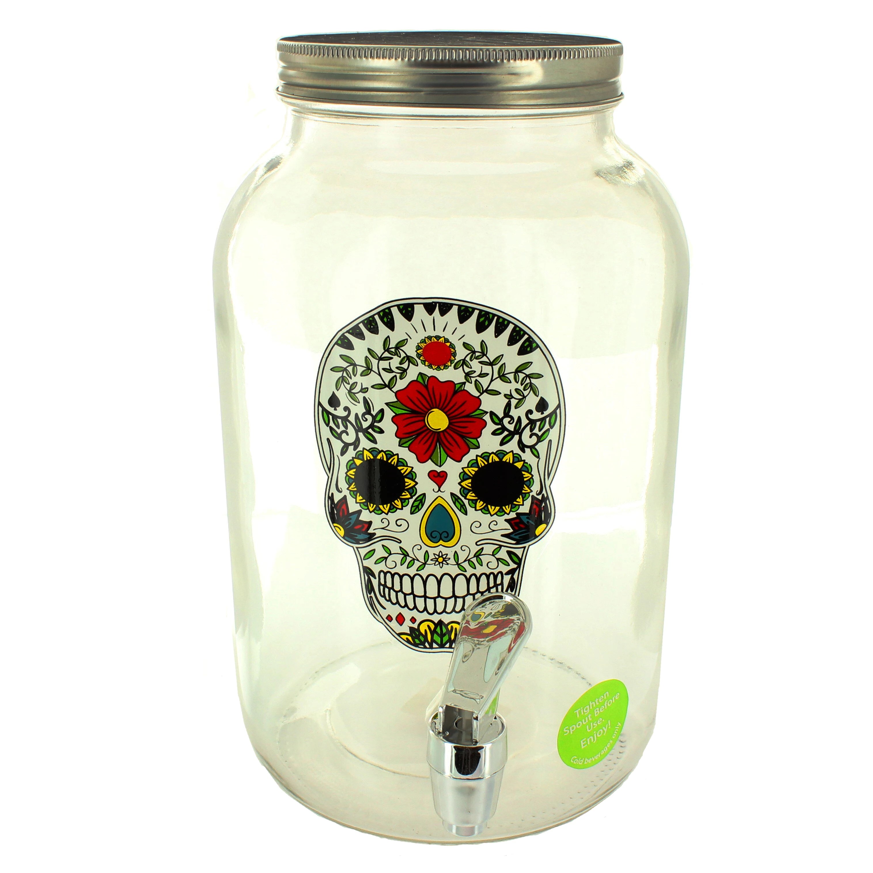 Circle Glass Sugar Skull Rounded 128oz Beverage Dispenser Sugar Skull