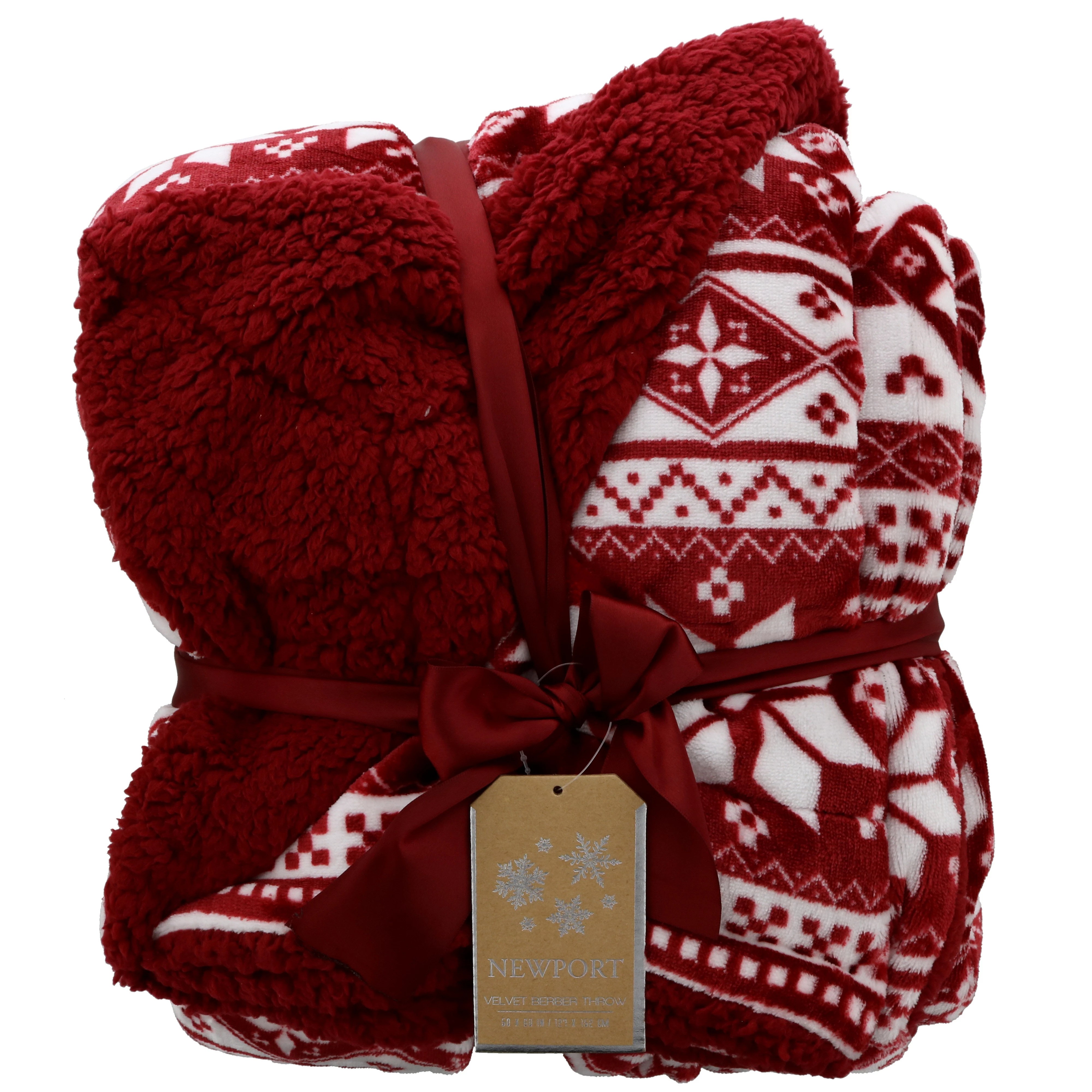 Northpoint Trading Newport Velvet Berber Throw, Red Shop Blankets