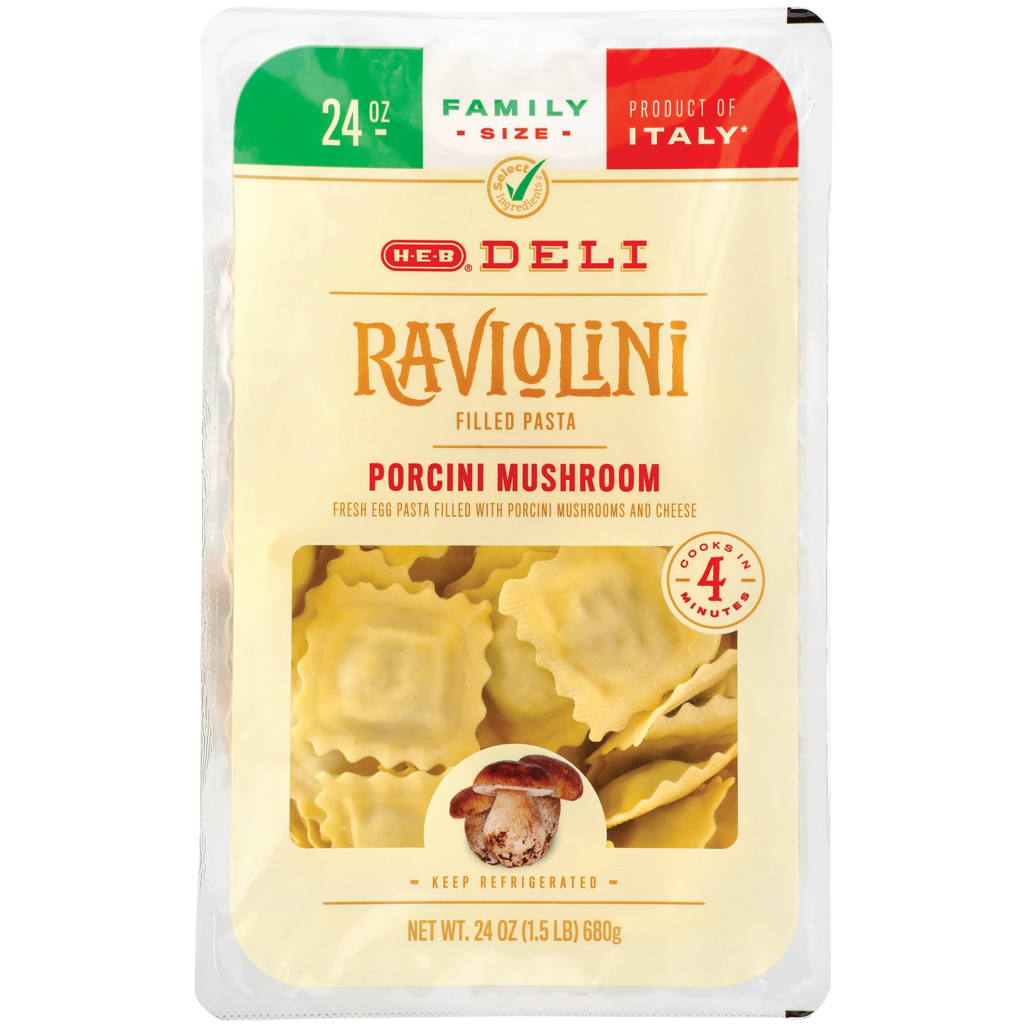 HEB Raviolini Filled Pasta with Porcini Mushrooms, Family Size Shop