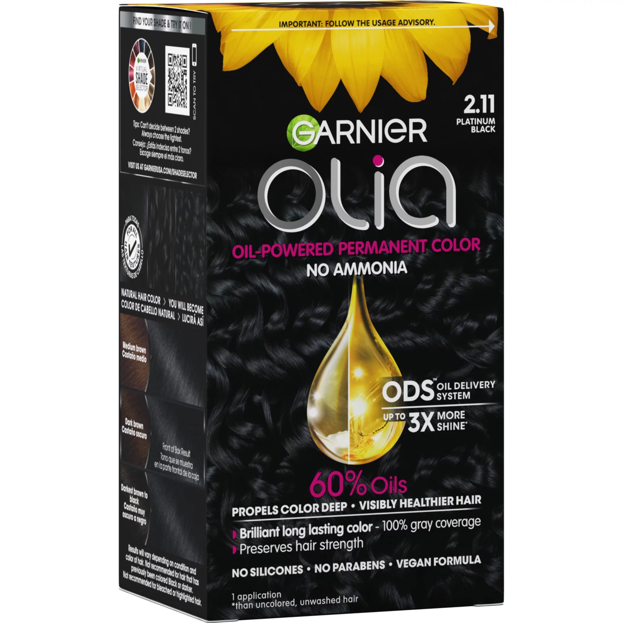 Garnier Olia Oil Powered Permanent Hair Color 2.11 Platinum Black Hair