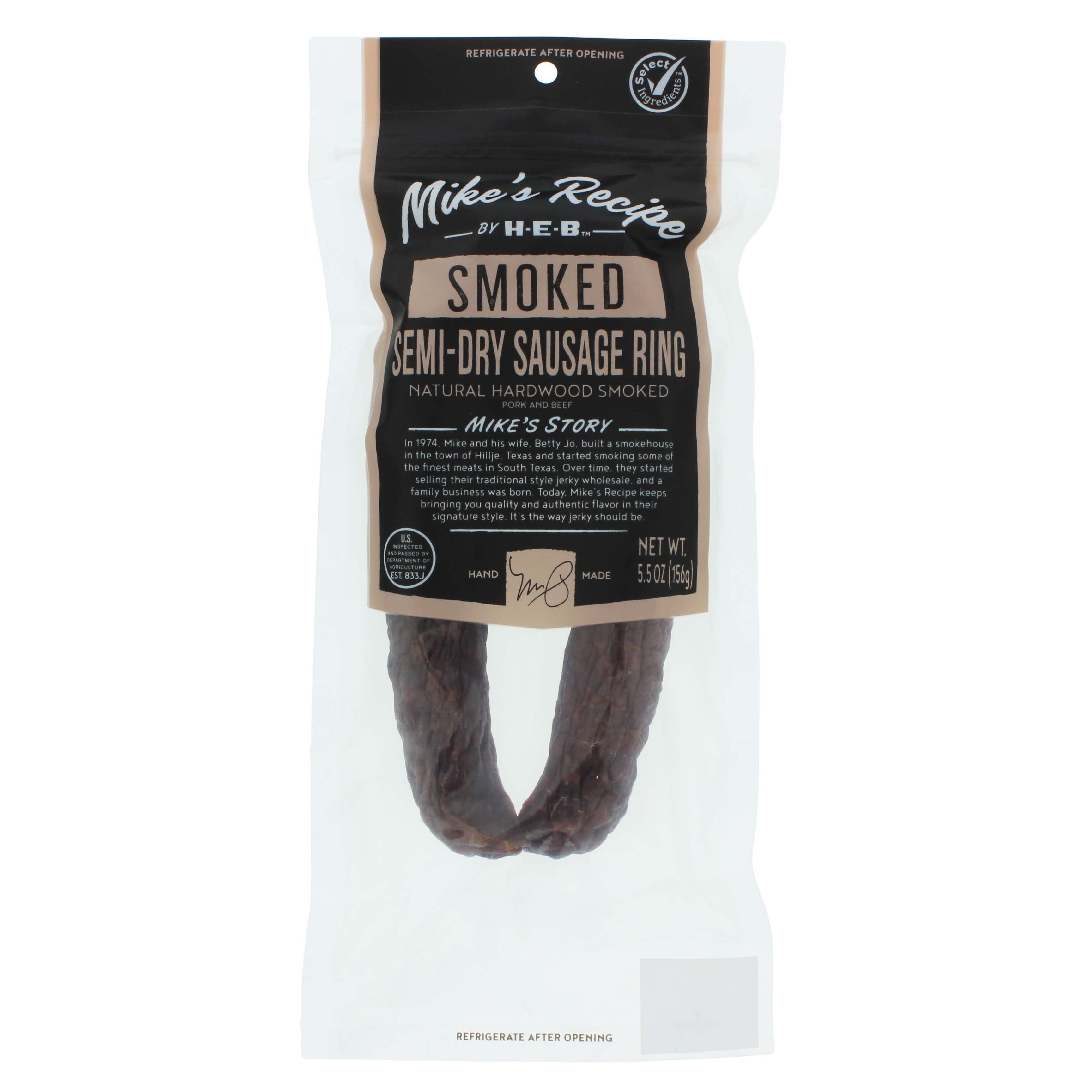 HEB Mike's Recipe Smoked Semi Dry Pork & Beef Sausage Ring Shop