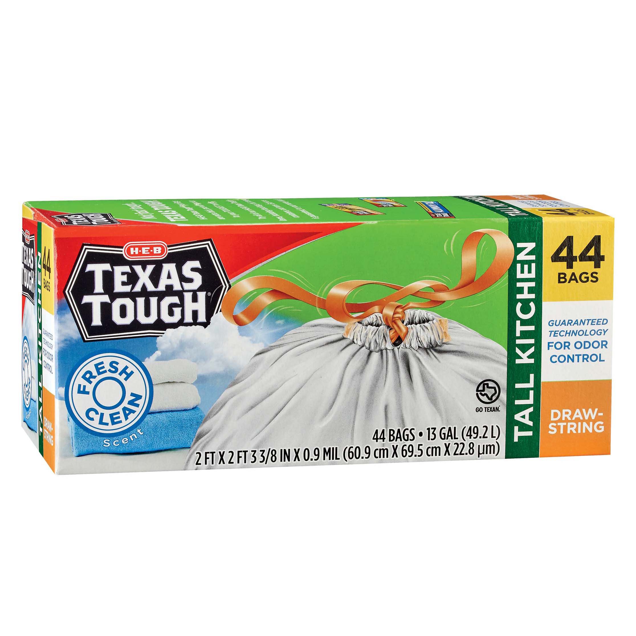 HEB Texas Tough Fresh Clean Scent Drawstring Tall Kitchen 13 Gallon