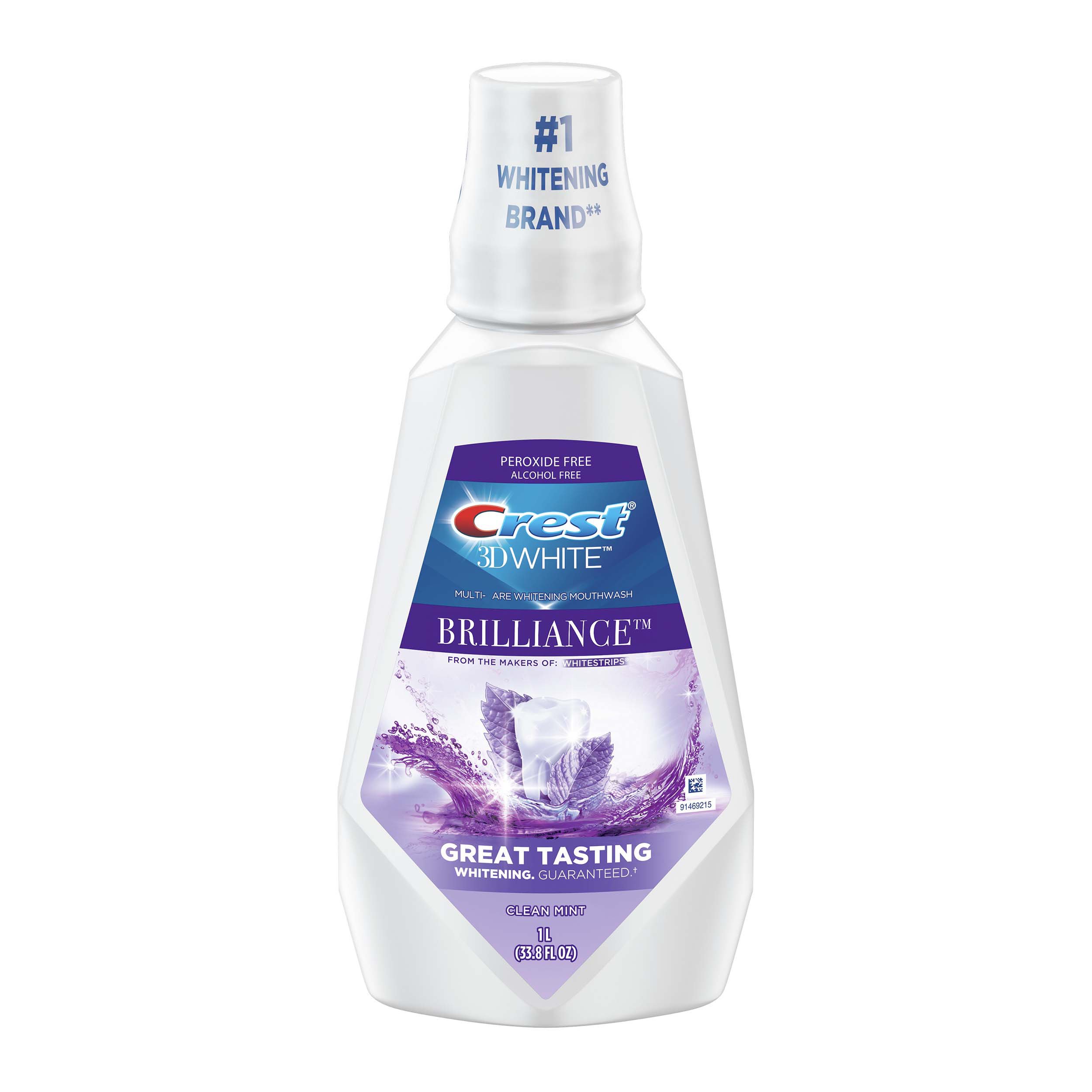 Crest 3D White Brilliance Alcohol Free Whitening Clean Mint Mouthwash