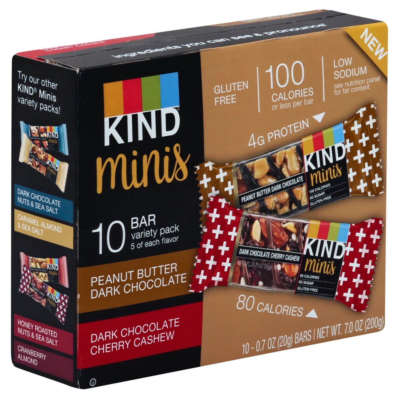 Kind Minis Peanut Butter Dark Chocolate & Cherry Cashew Bars Variety