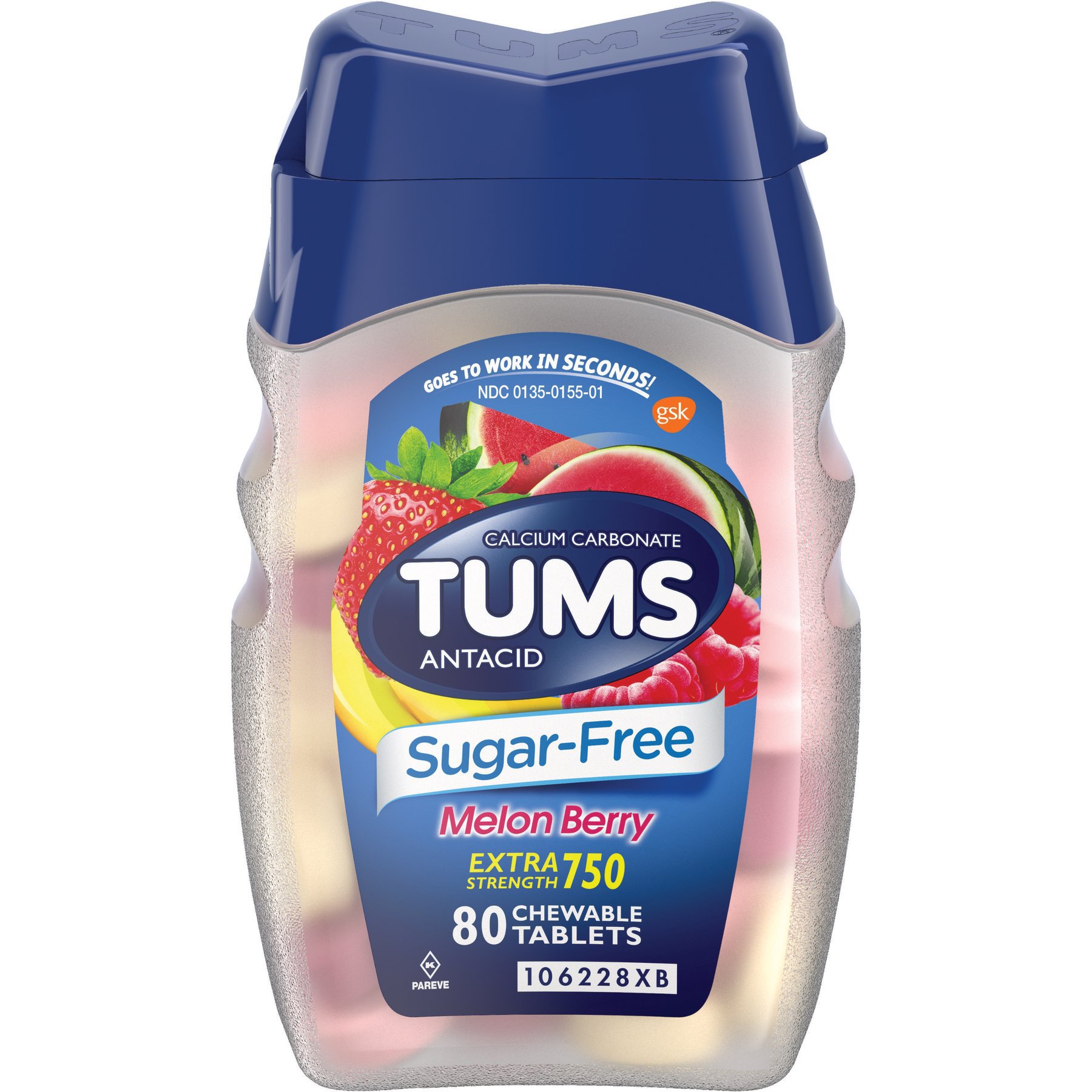 Tums Antacid Extra Strength Sugar Free Melon Berry Chewable Tablets