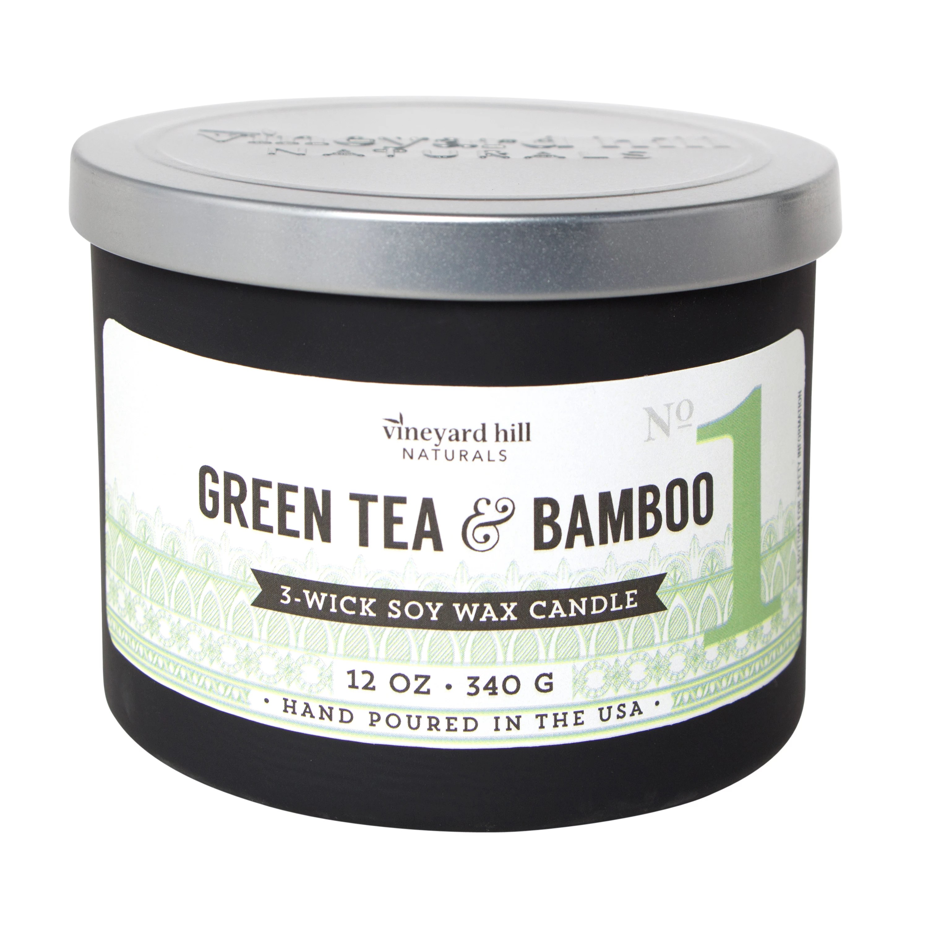 Vineyard Hill Naturals Green Tea & Bamboo Scented 3Wick Soy Candle