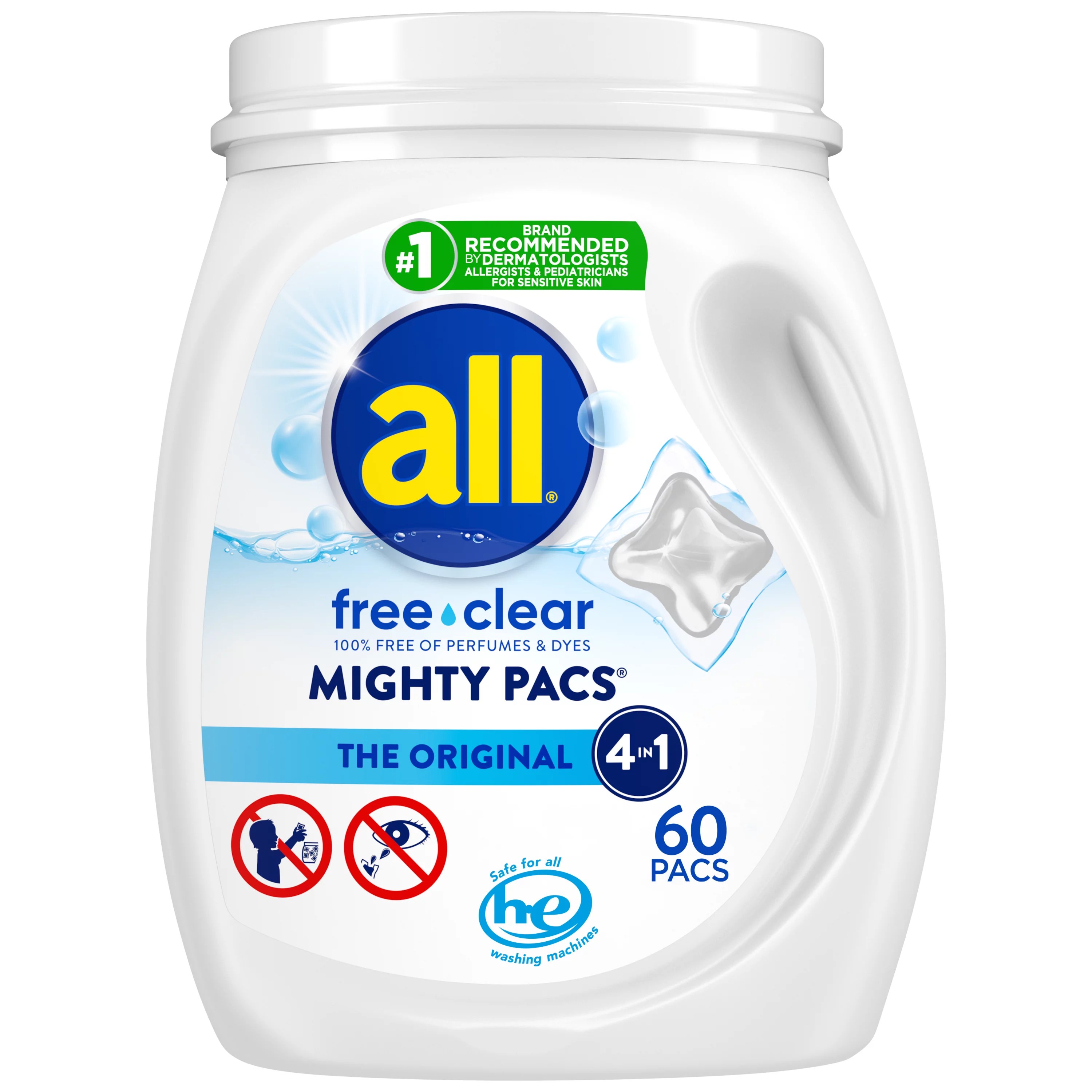 All Mighty Pacs Free Clear with Stainlifters HE Laundry Detergent Pacs