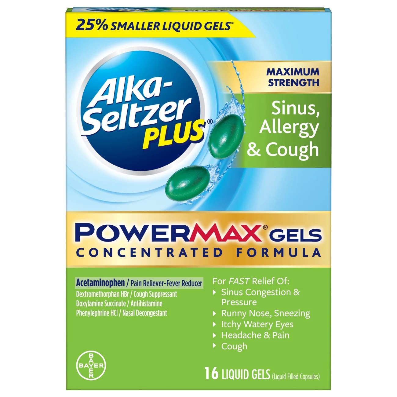 AlkaSeltzer Plus PowerMax Gels Severe Sinus Allergy & Cough Shop Sinus & Allergy at HEB