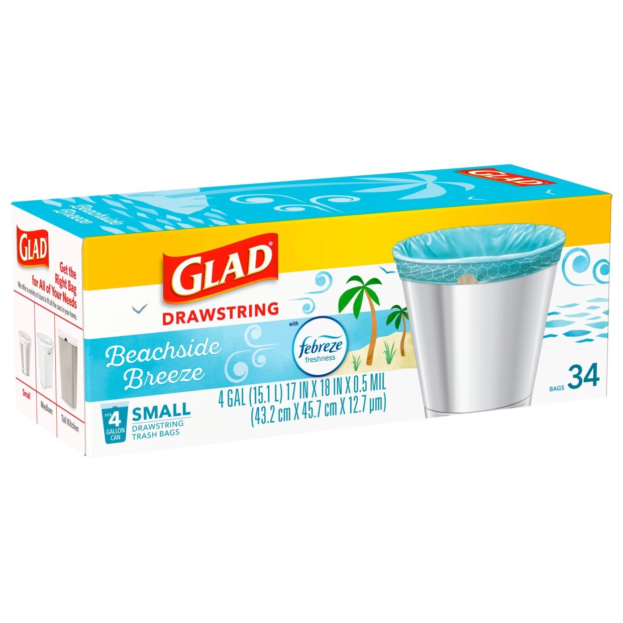 Glad Beachside Breeze Scent Drawstring Small 4 Gallon Trash Bags Shop