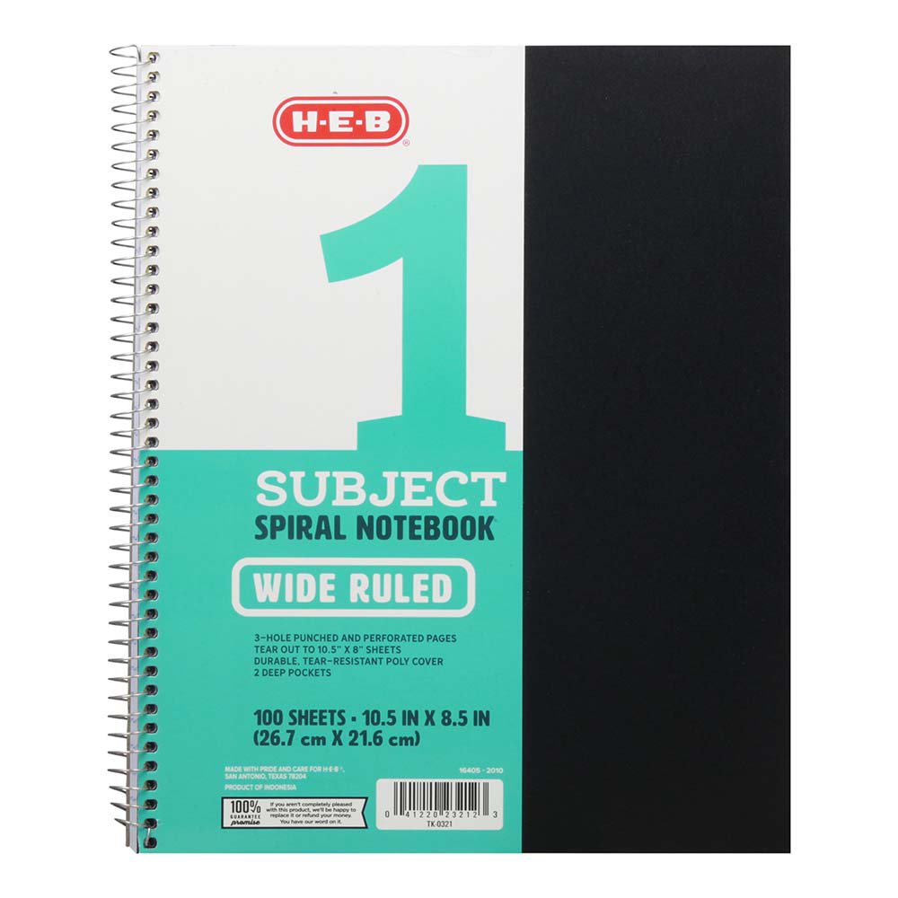 HEB 1 Subject Black Poly WideRuled Spiral Notebook Shop Notebooks