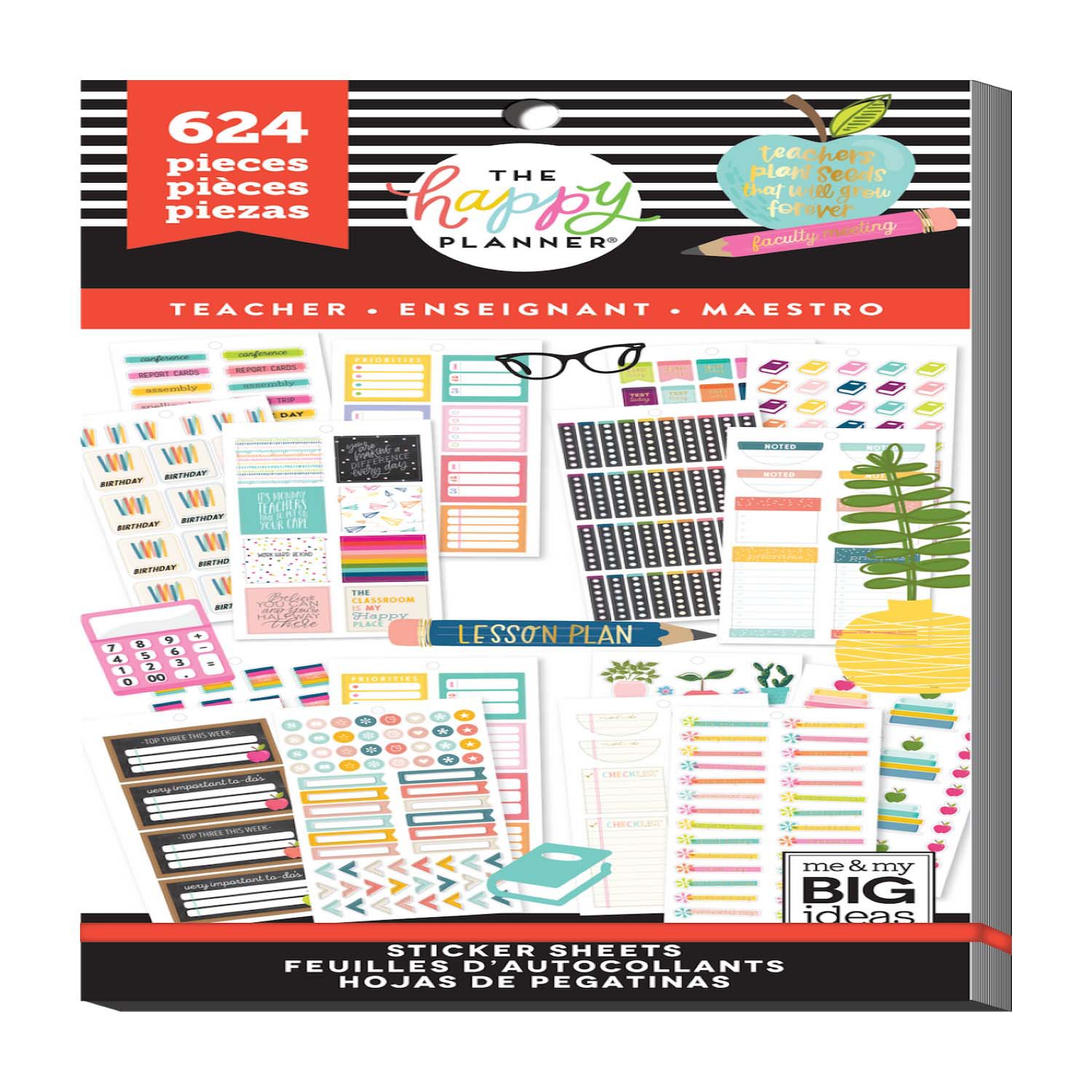 The Happy Planner Sticker Big Functional Sticker Teacher Pack Red