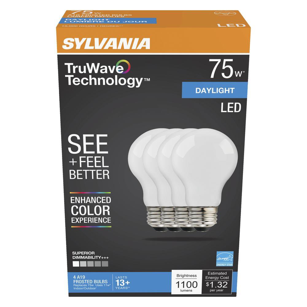 Sylvania Natural TruWave LED 75 Watt A19 Daylight Frosted Light Bulbs