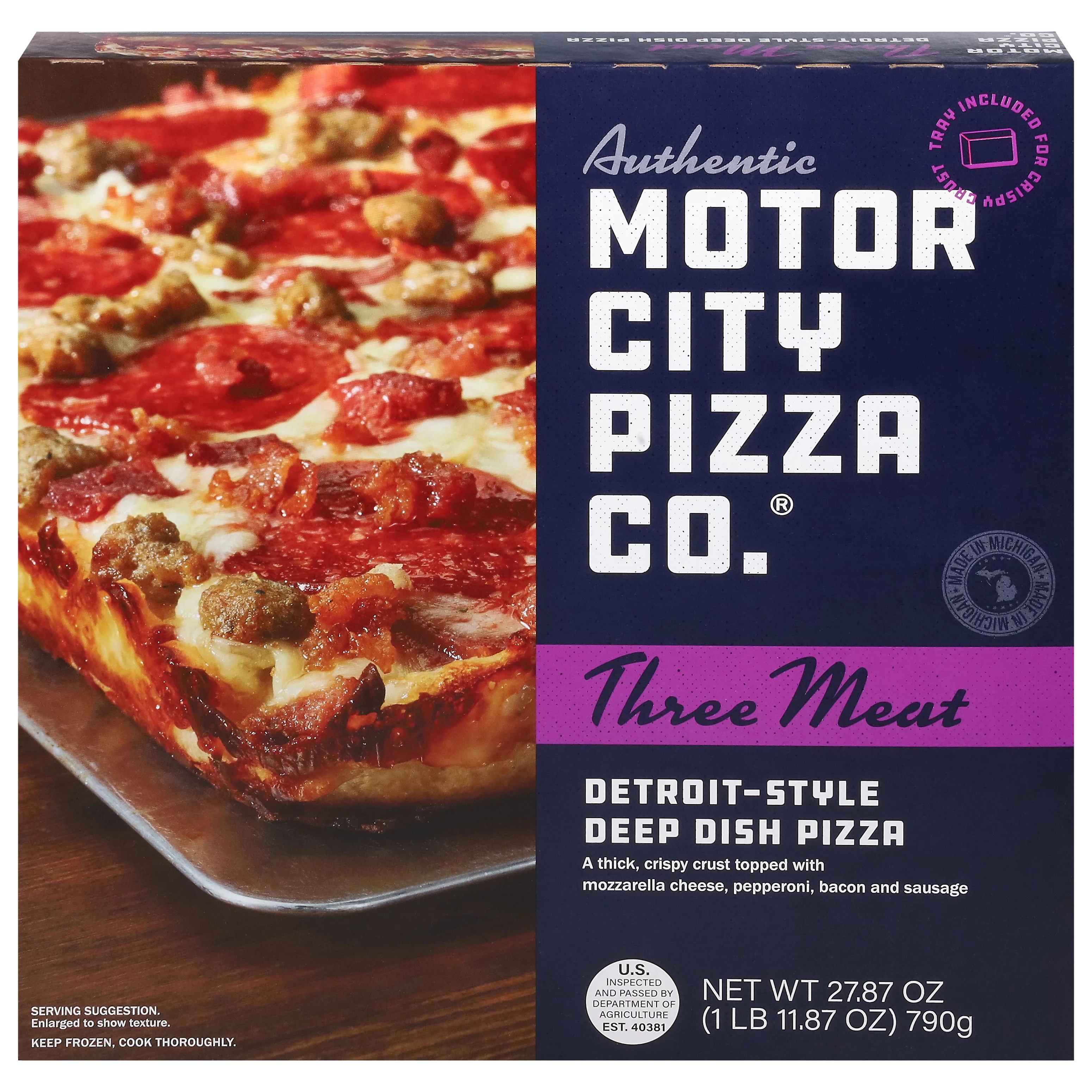 Authentic Motor City Pizza Co. Three Meat Deep Dish Pizza Shop Meals