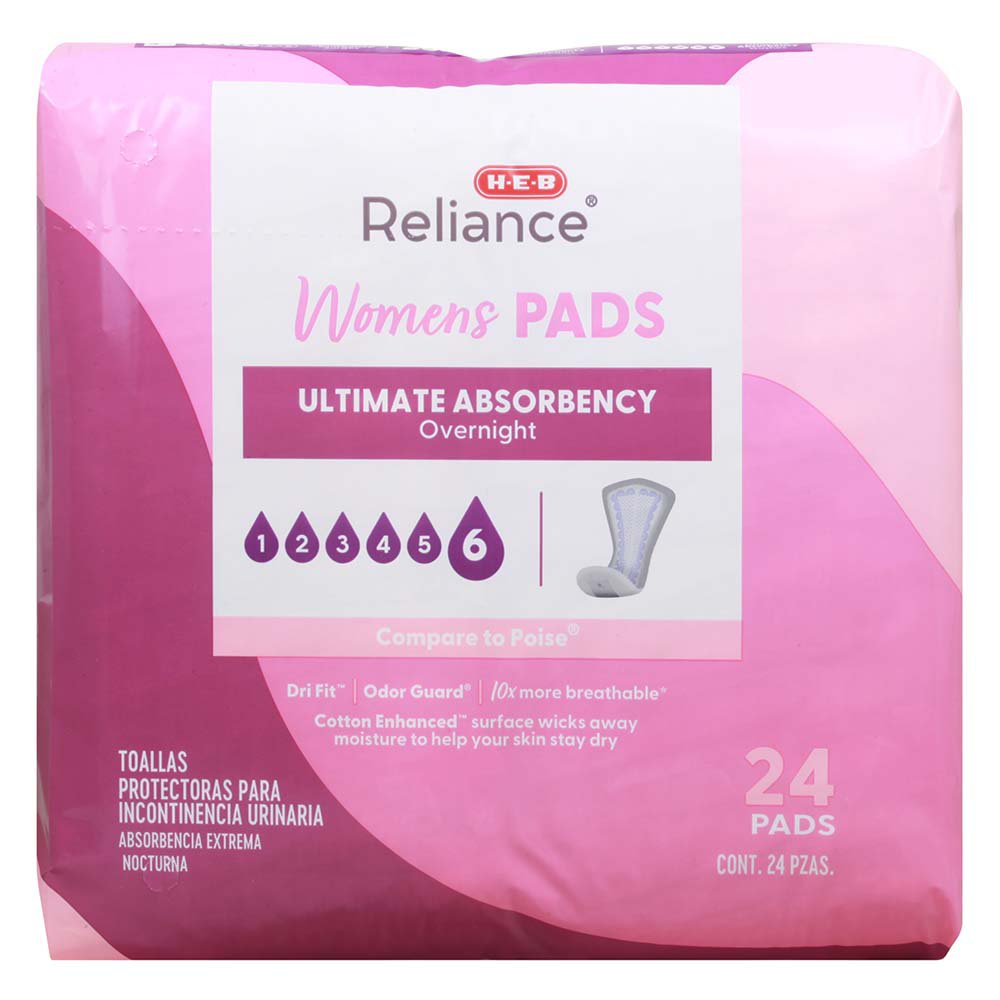 HEB Reliance Overnight Absorbency Pads Shop Incontinence at HEB