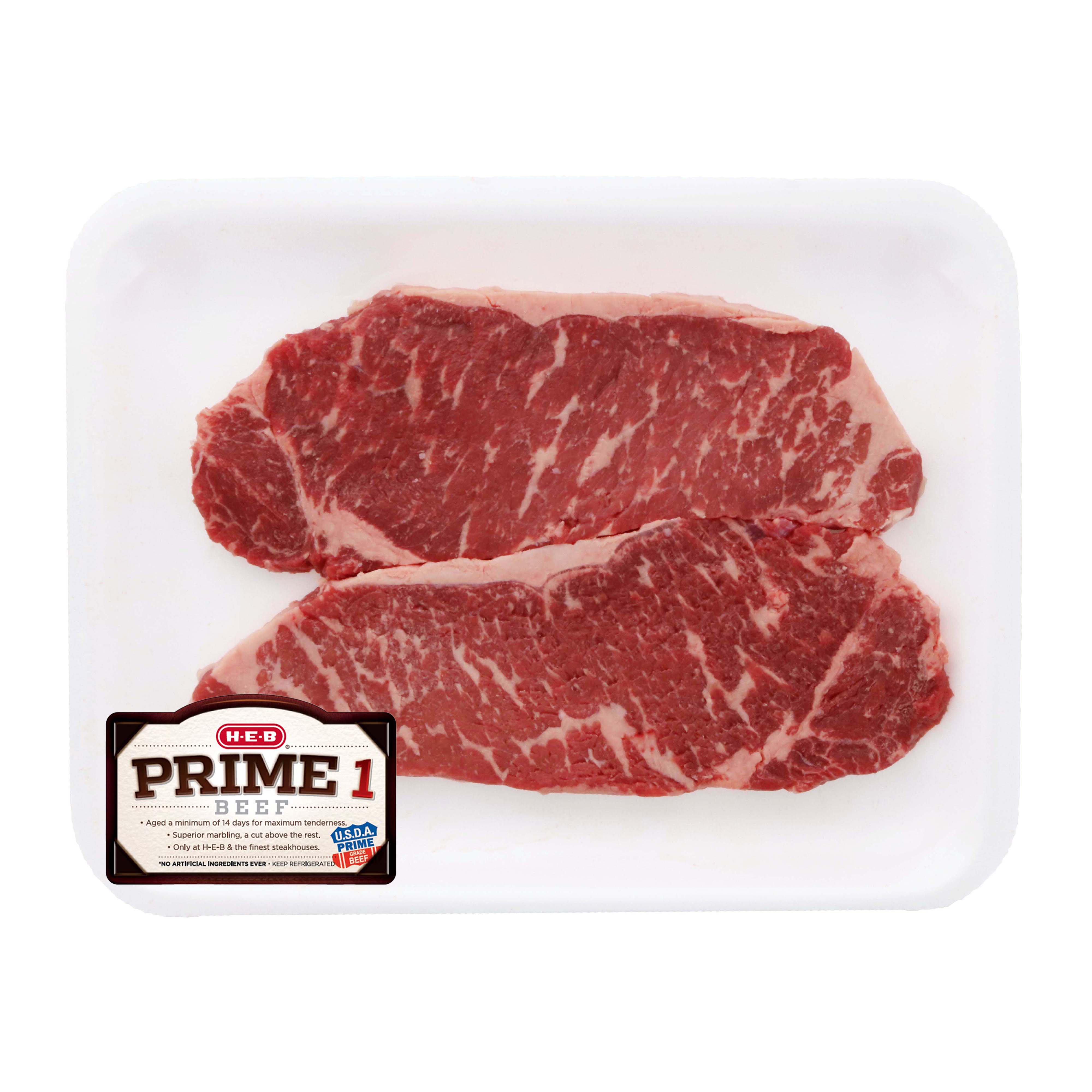 HEB Prime 1 Beef New York Strip Steak Boneless Thin, USDA Prime