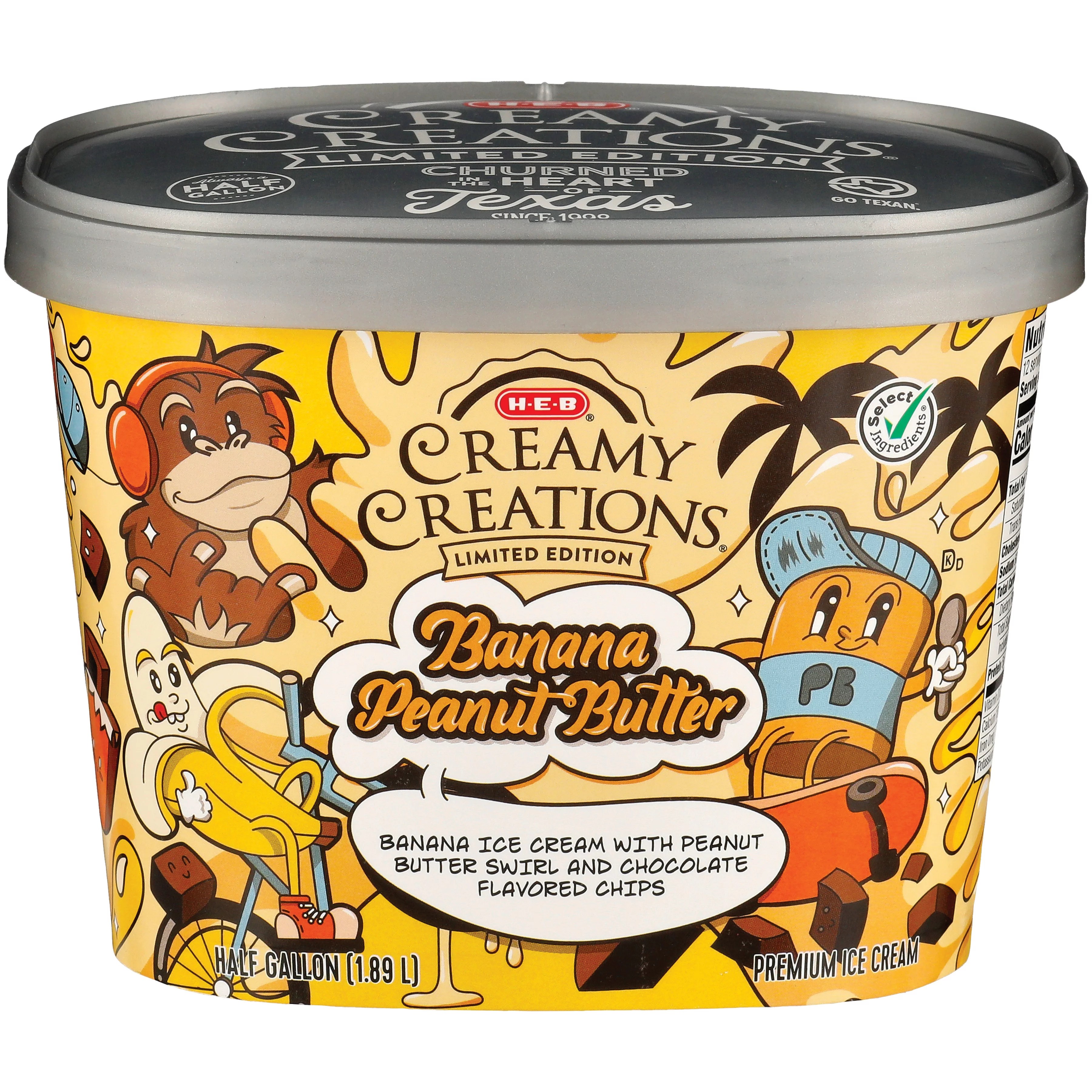 HEB Creamy Creations Banana Peanut Butter Ice Cream Shop Ice Cream