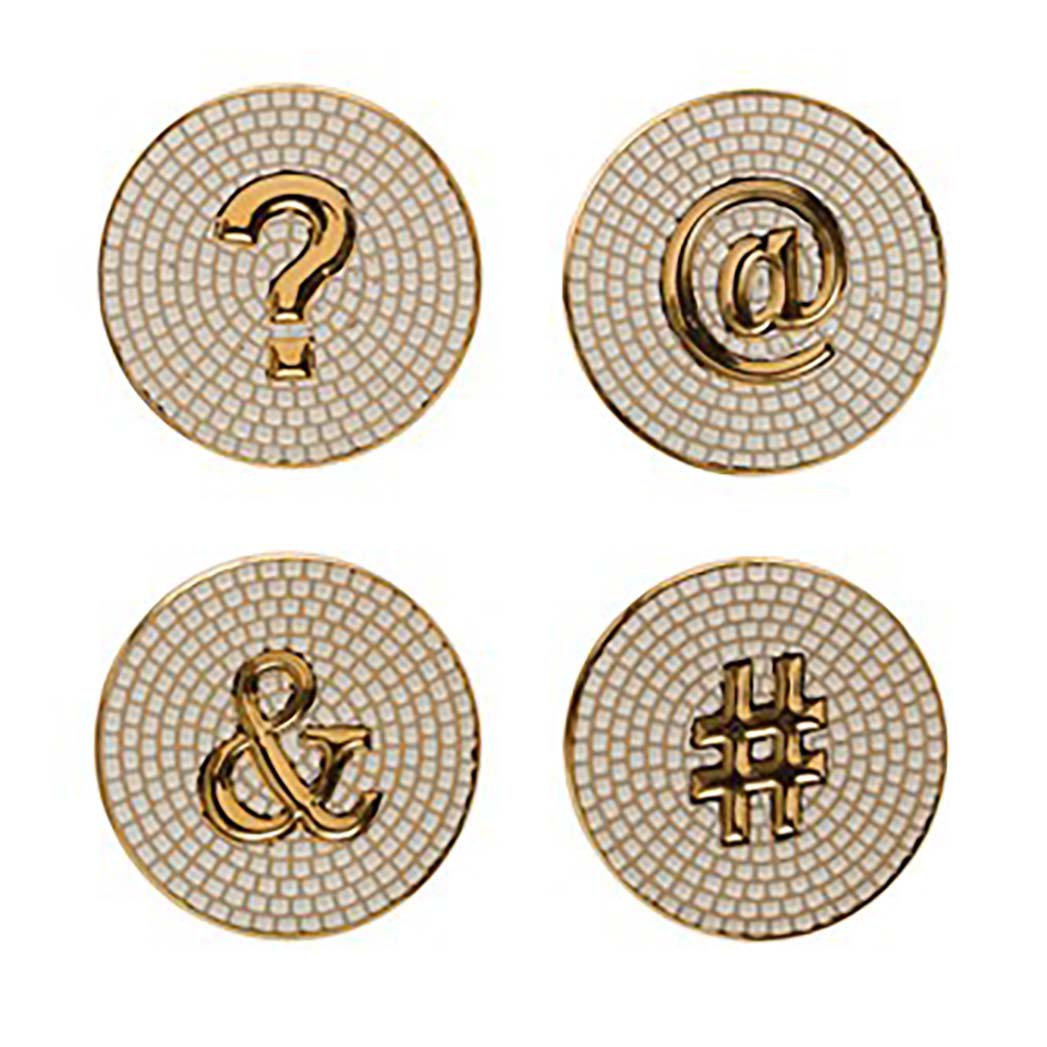 Creative Coop Round Embossed Stoneware Symbol Coasters Shop