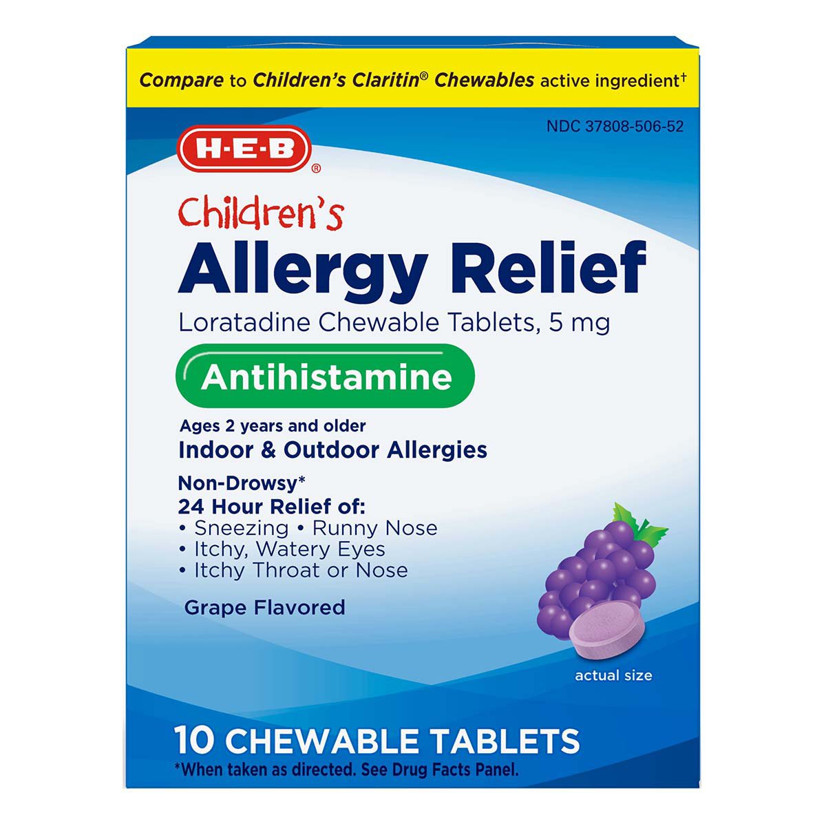 HEB Children's Allergy Relief Loratadine Chewable 5 mg Grape Tablets Shop Medicines