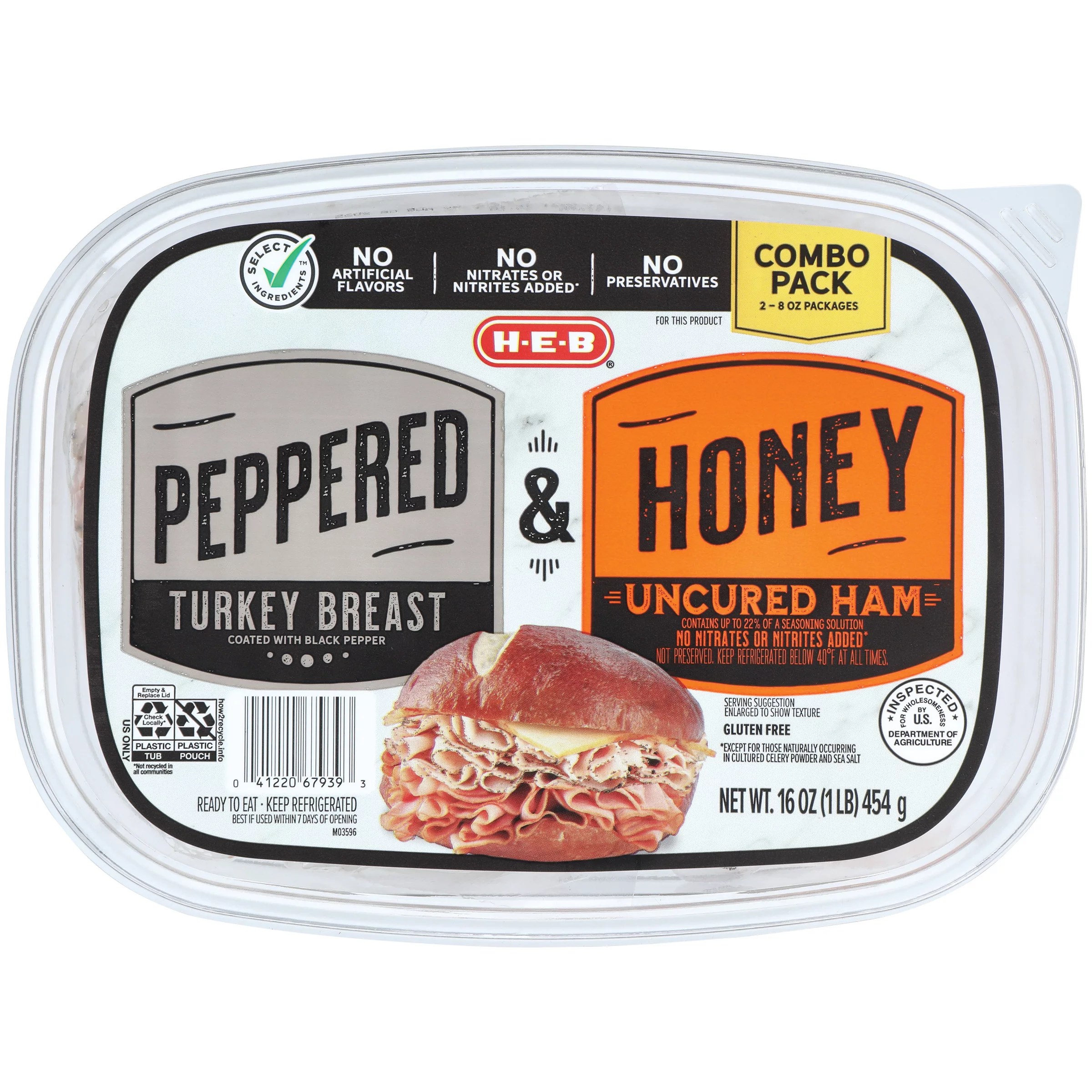 HEB Peppered Turkey Breast & Honey Ham Lunch Meat Combo Pack Shop