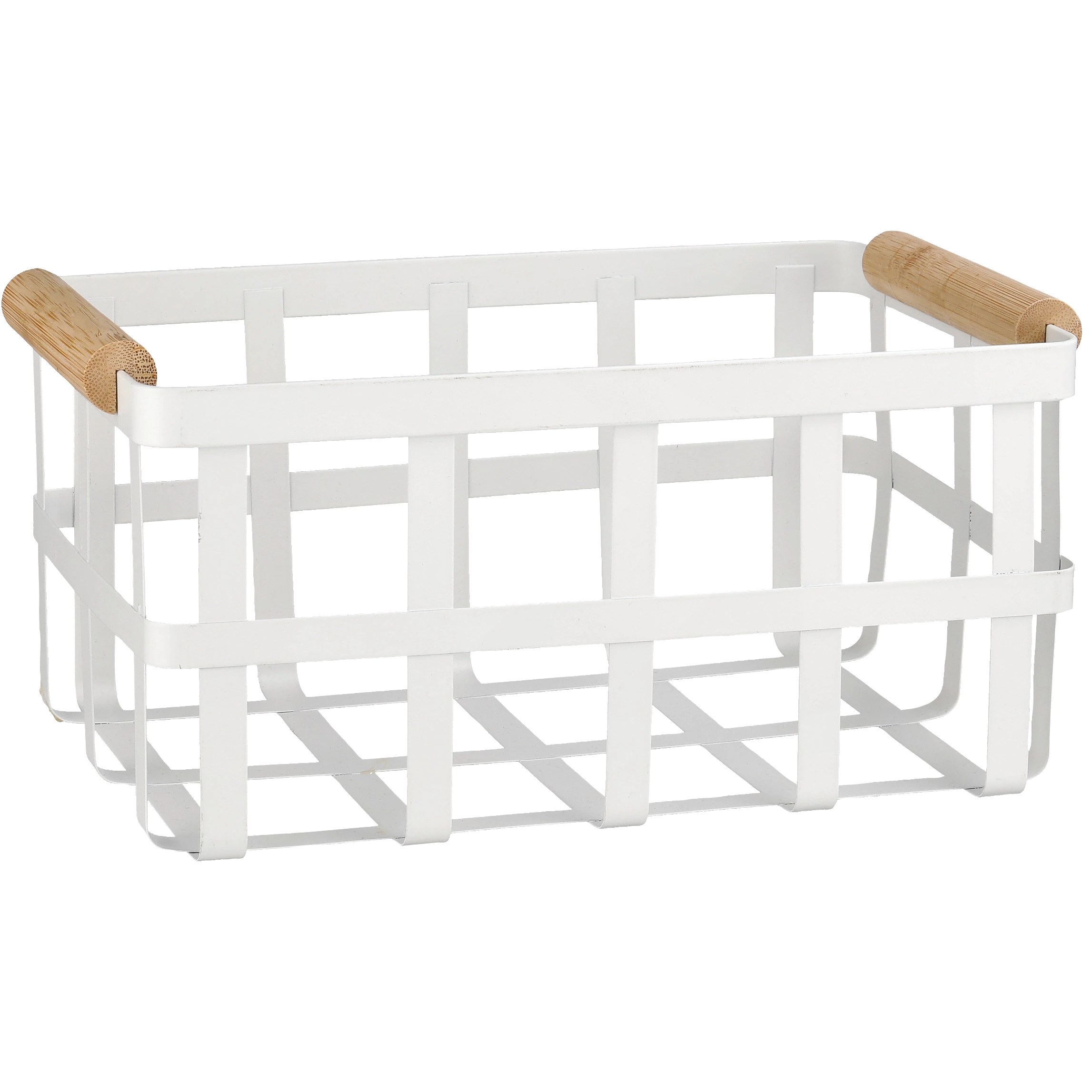 Simplify White Metal Storage Basket with Bamboo Handles Shop Storage Bins at HEB