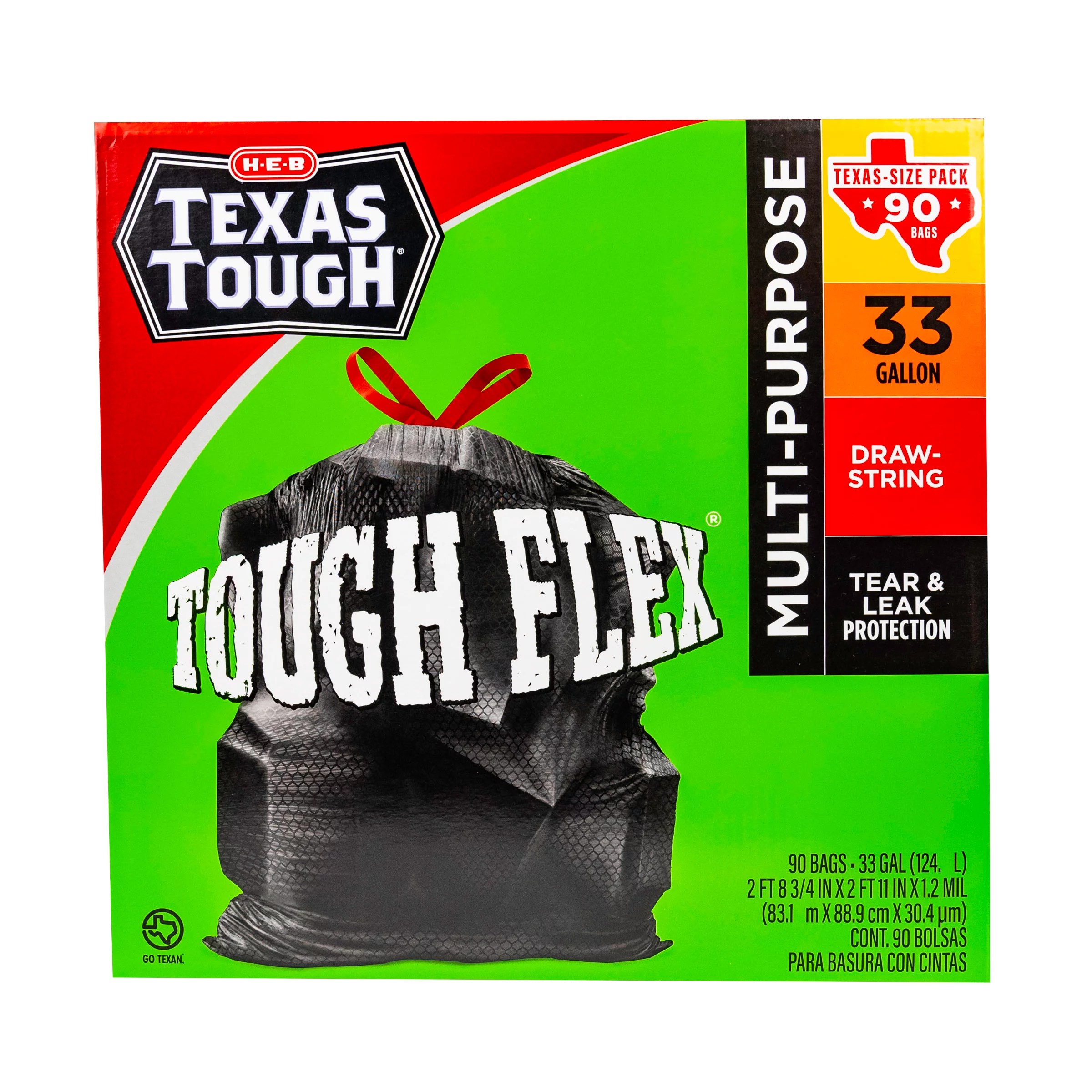 HEB Texas Tough Large Multipurpose Flex Trash Bags, 33 Gallon Shop