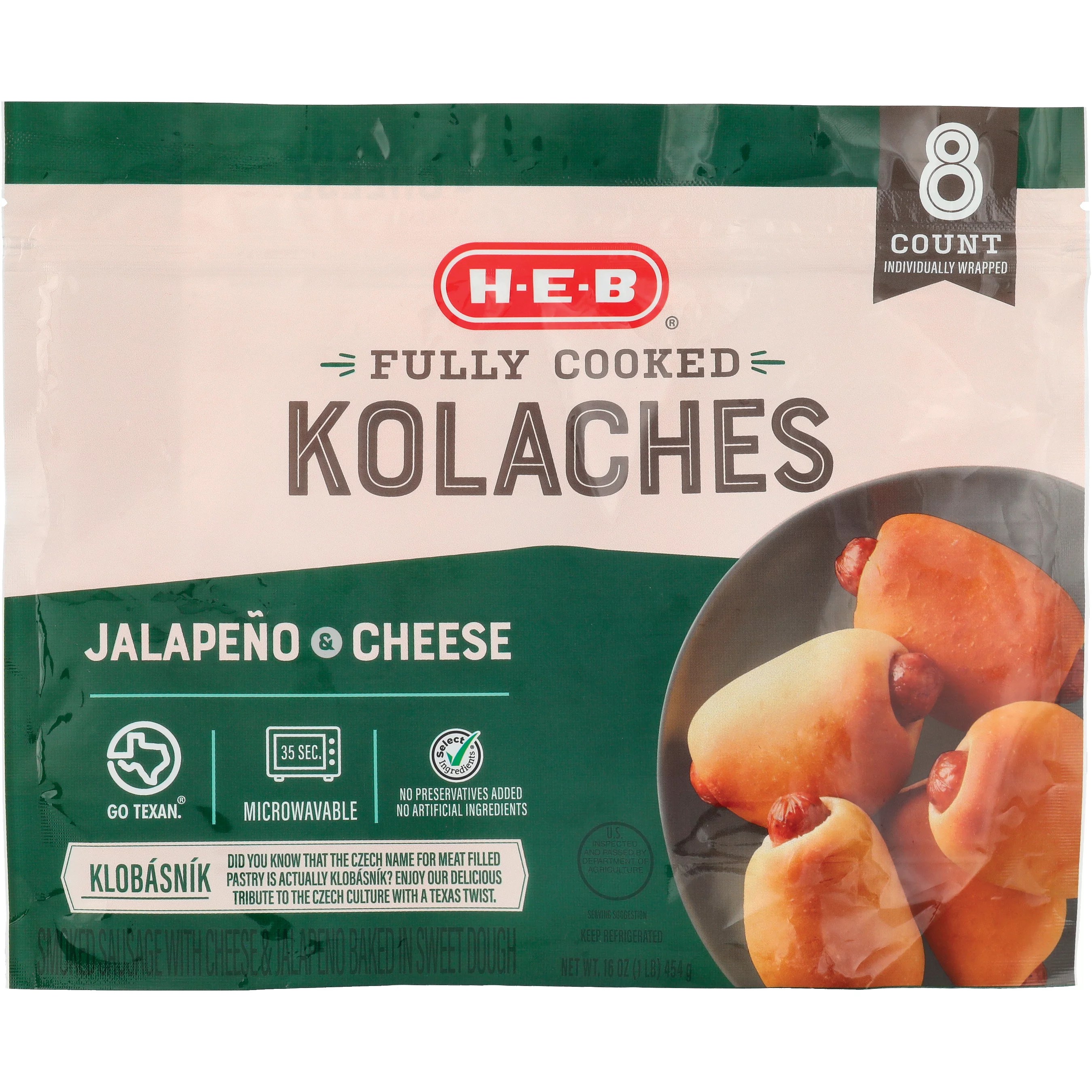 HEB Fully Cooked Jalapeno & Cheese Sausage Kolaches Shop Ready