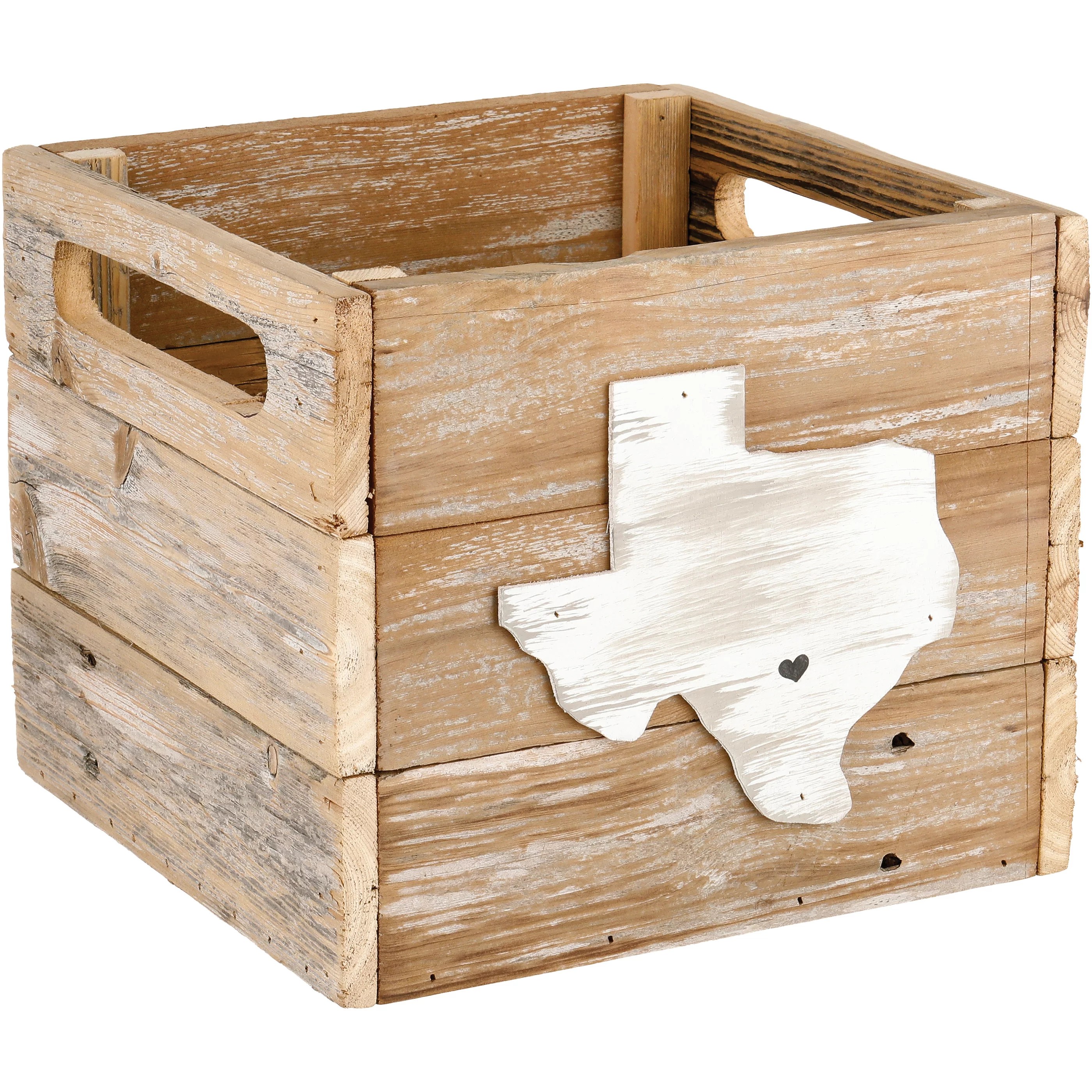 Texas Proud Texas Heart Square Storage Crate in Repurposed Wood Shop