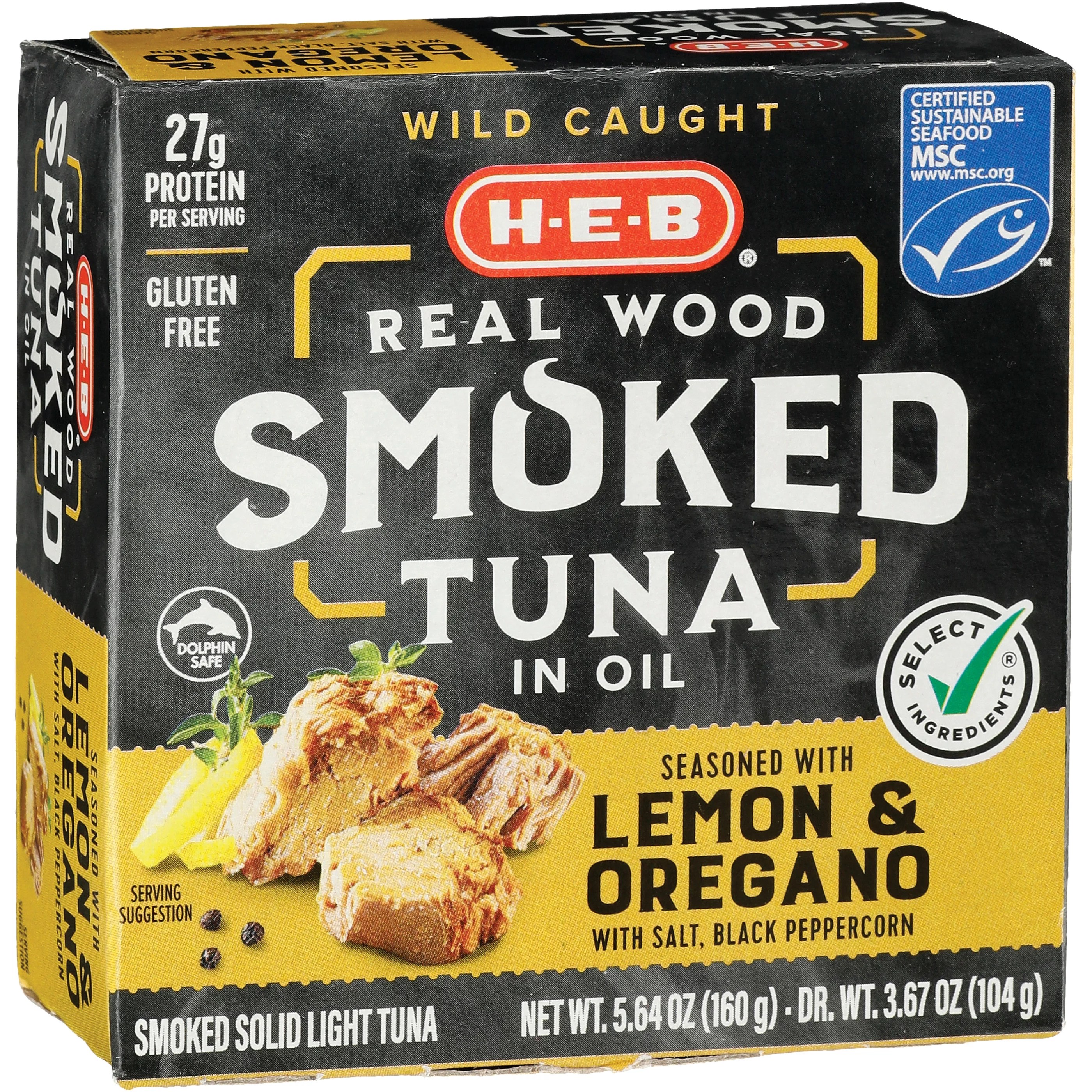HEB Wild Caught Real Wood Smoked Light Tuna in Oil Lemon & Oregano