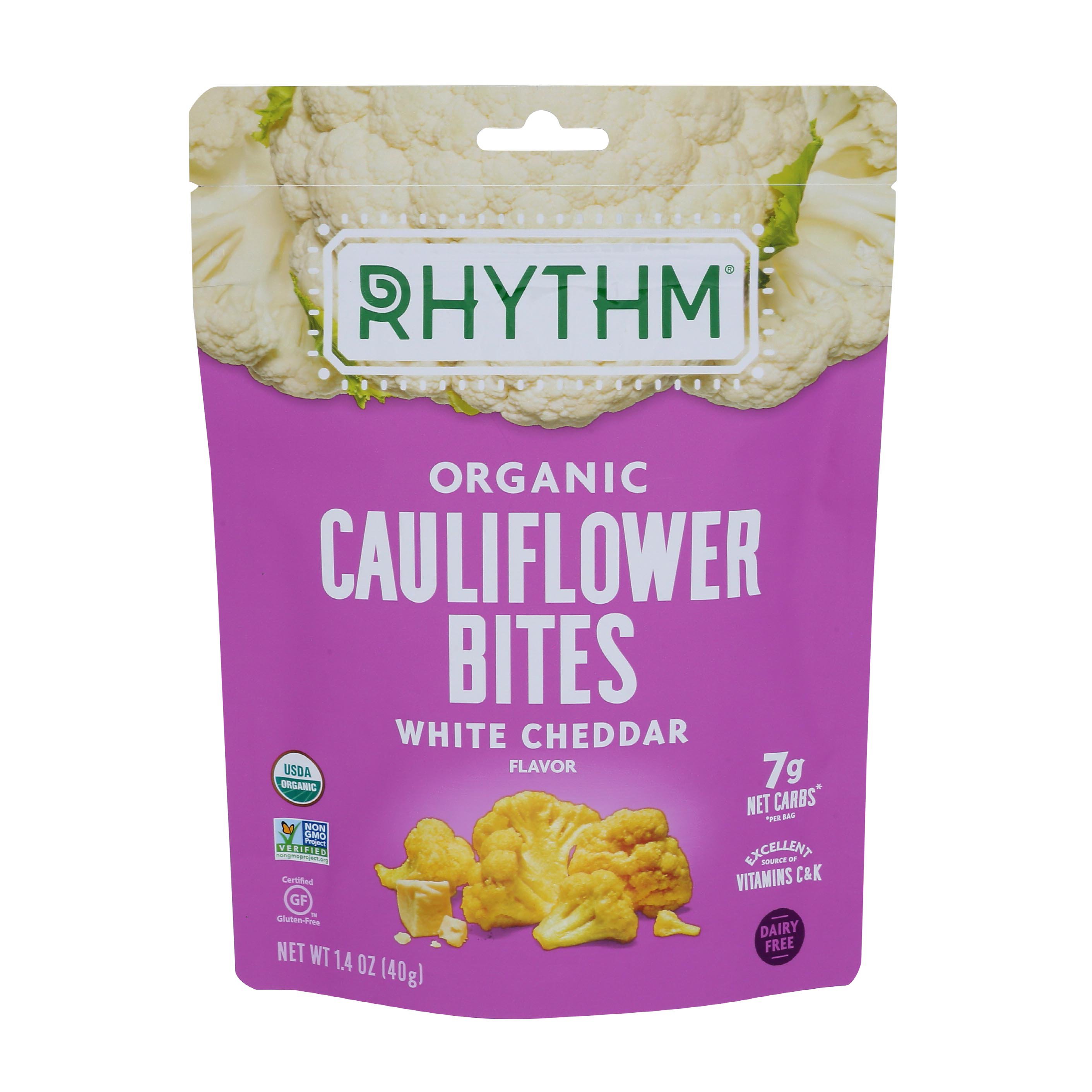 Rhythm White Cheddar Organic Cauliflower Bites Shop Snacks & Candy at