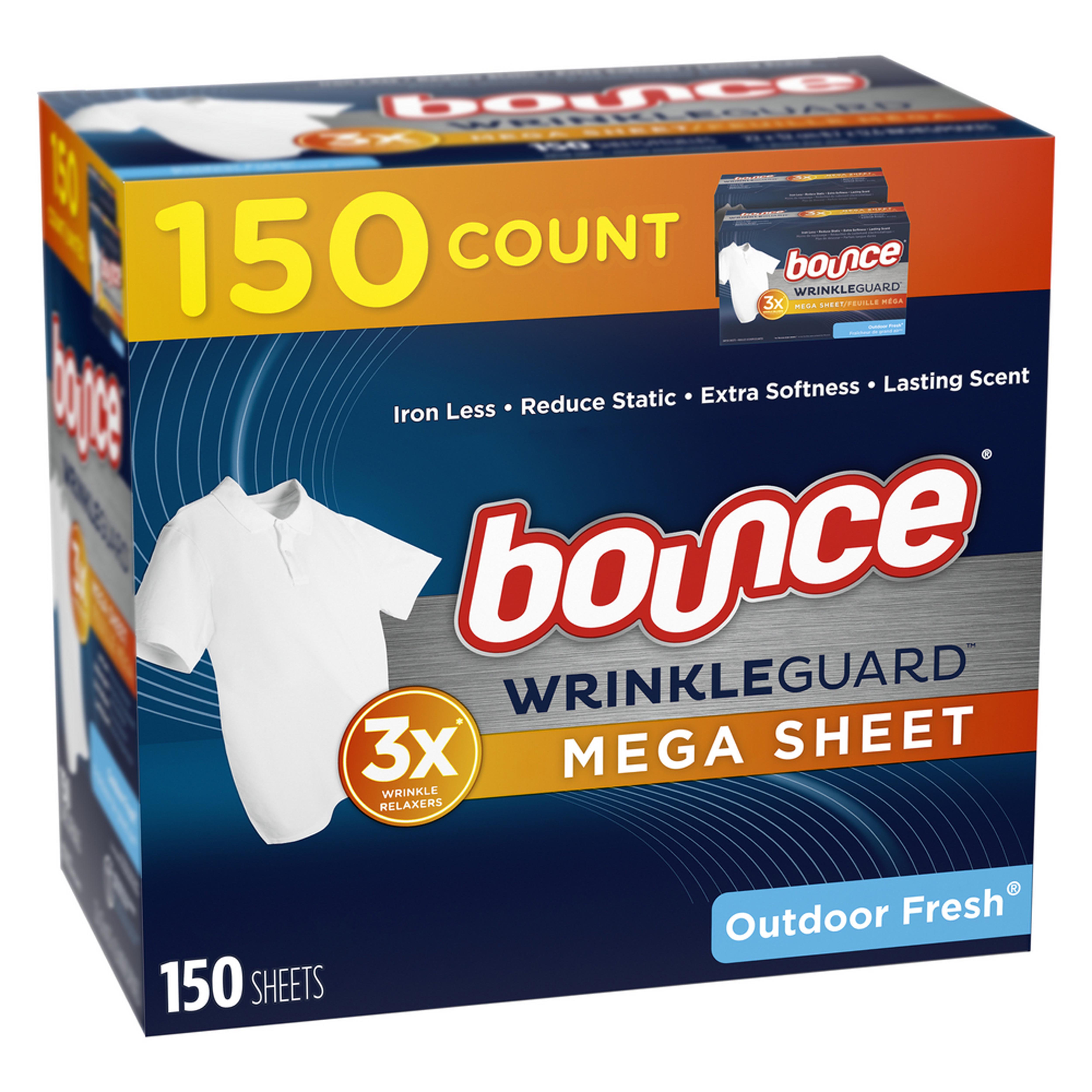 Bounce Wrinkle Guard Outdoor Fresh Fabric Softener Mega Dryer Sheets