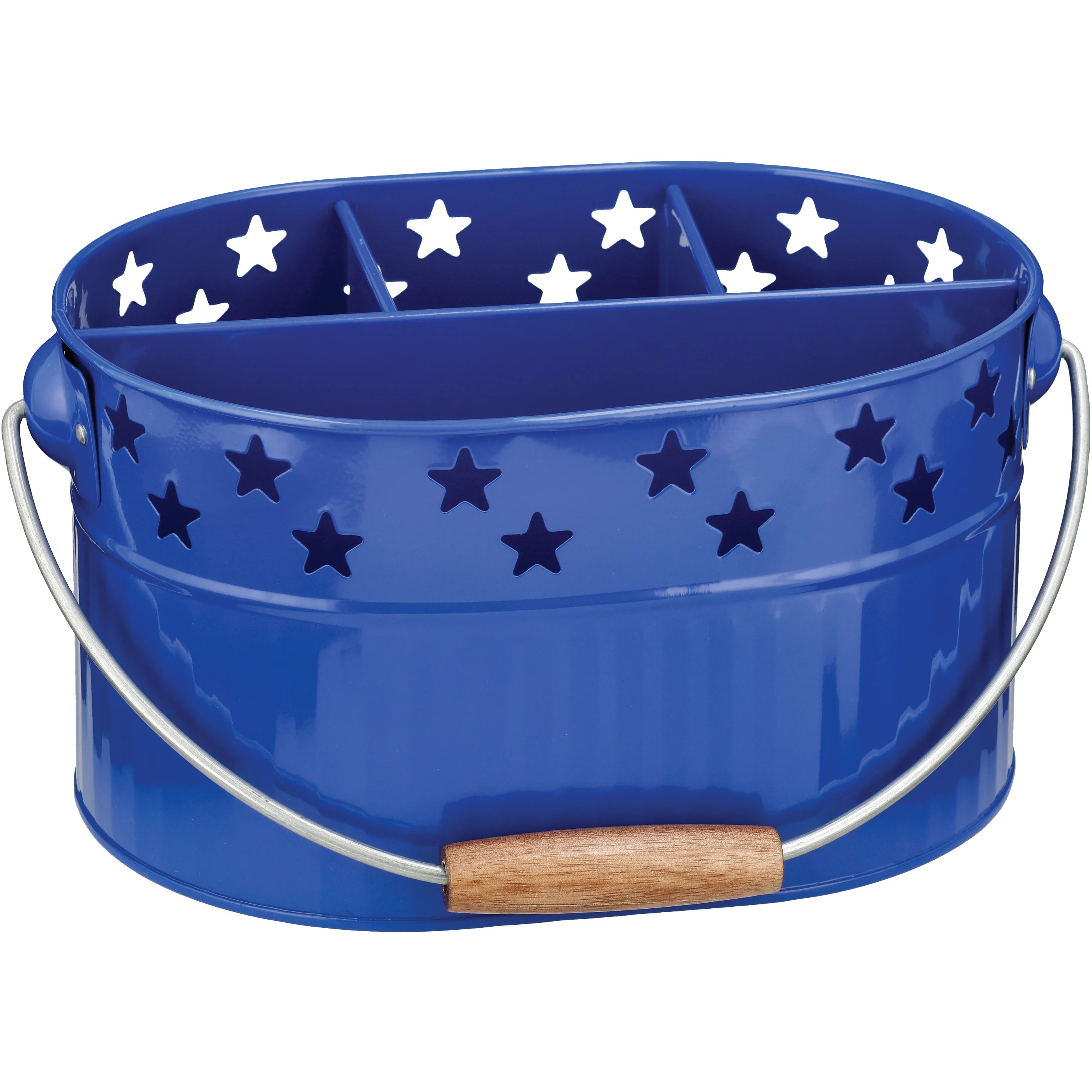 Destination Holiday Star Cut Out Rim Galvanized Patriotic Utensil Caddy