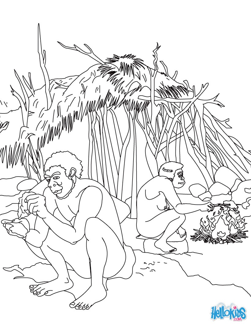 Scene of daily life of homo erectus group coloring pages