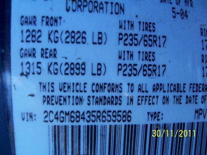 2005 Chrysler Pacifica Frontbody 114 Pacifica 11400823r