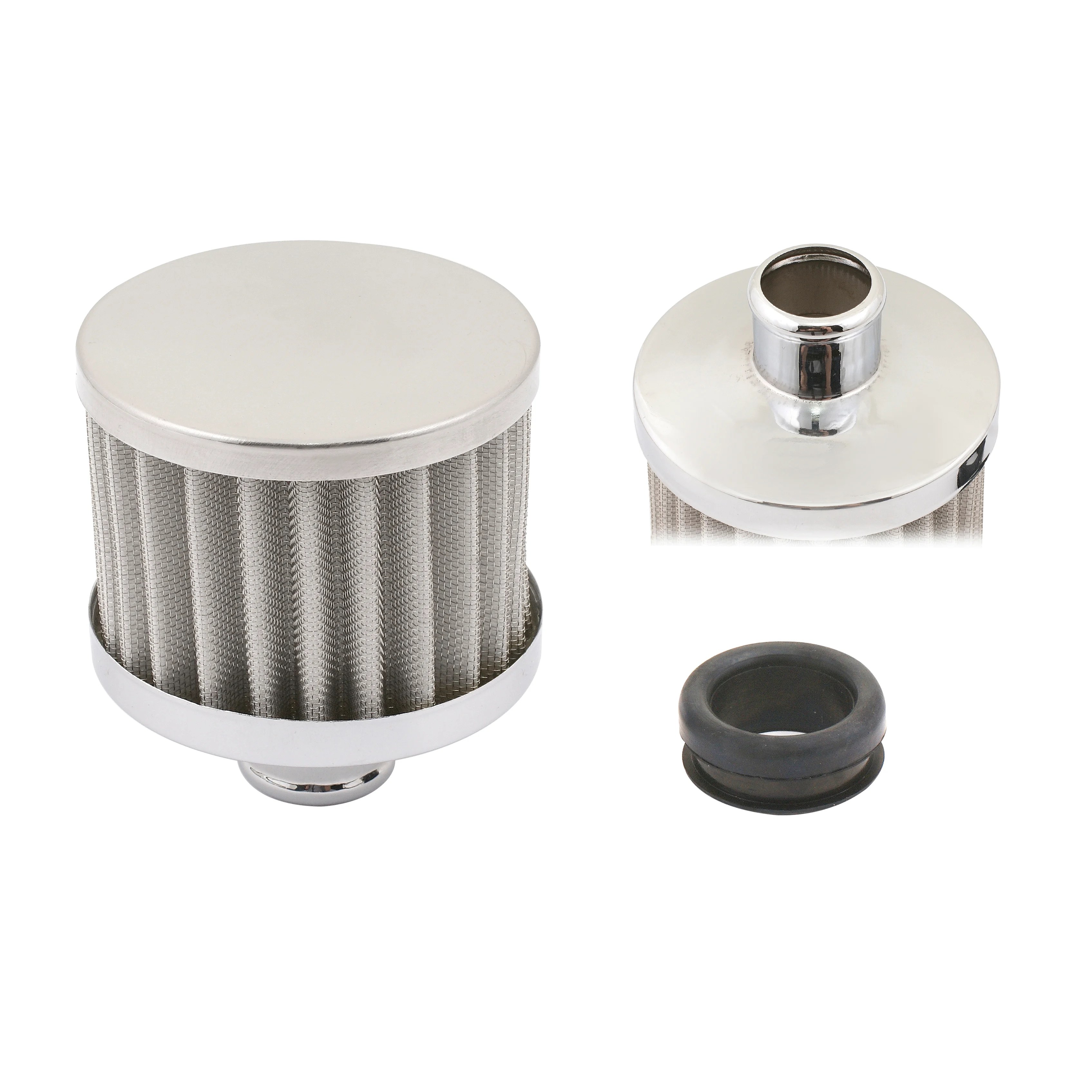 Chrome Valve Cover Open Filter Element Breather 1 1/2" Clamp On w/Hood