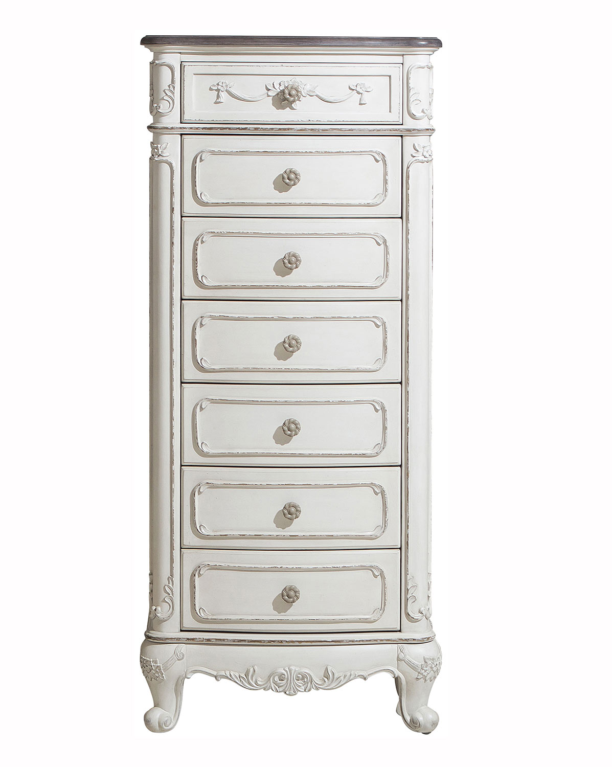 Homelegance Cinderella 7Drawer Tall Chest Antique White with Gray