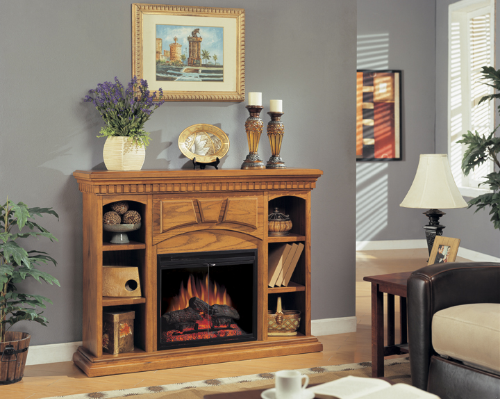 Portland Premium Oak Bookcase Electric Fireplace 23 inchClassic Flame