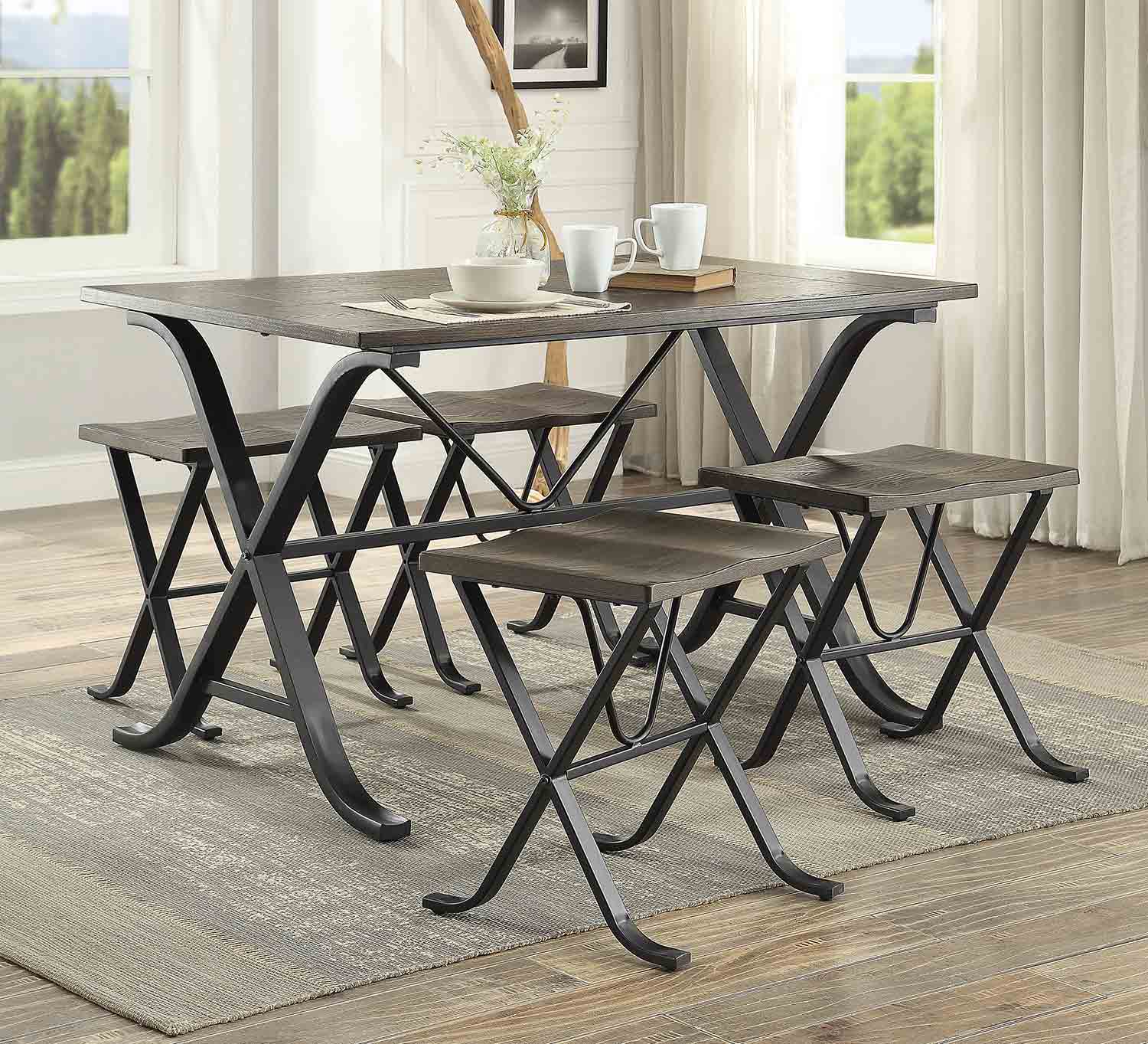 Homelegance Westerlyn 5Piece Dining Set Burnished Black Metal 5592