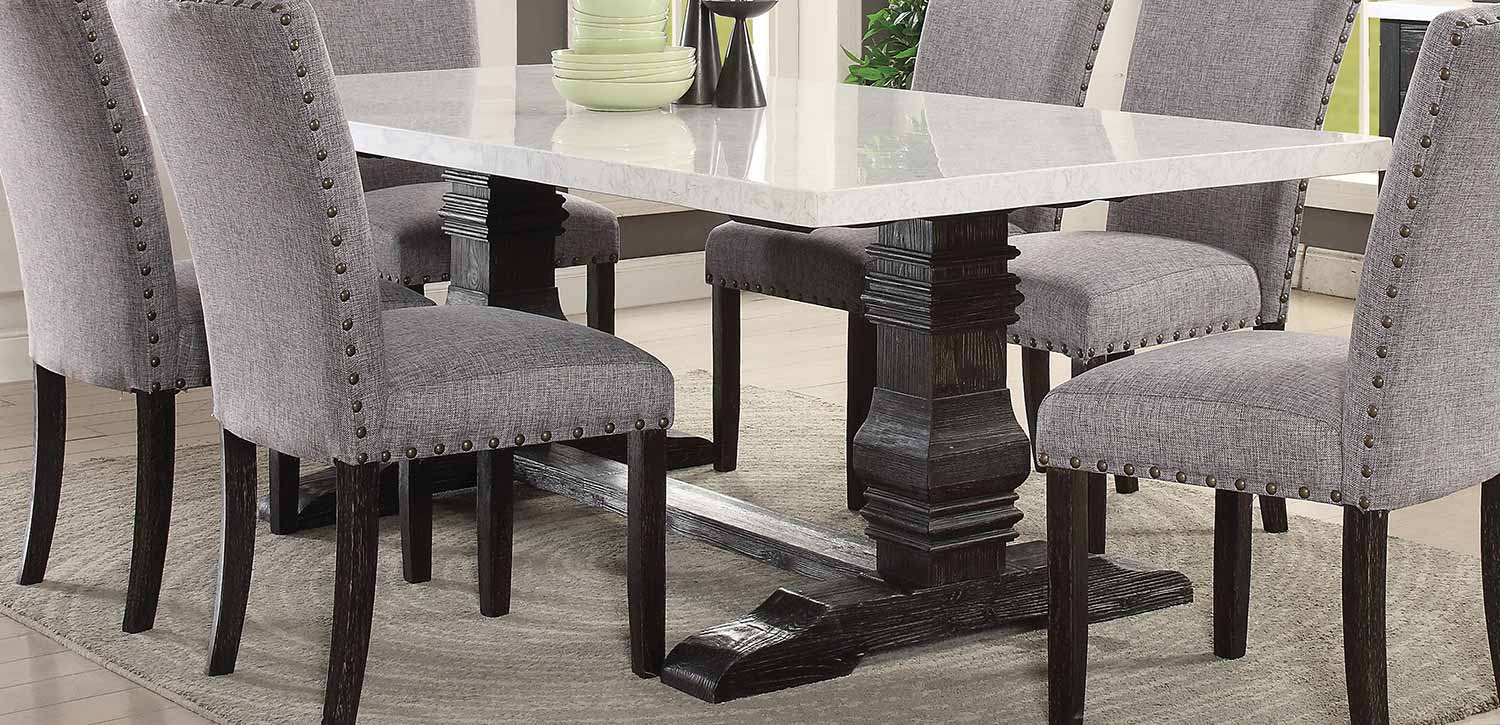 Acme Nolan Dining Table with Double Pedestal White Marble/Salvage
