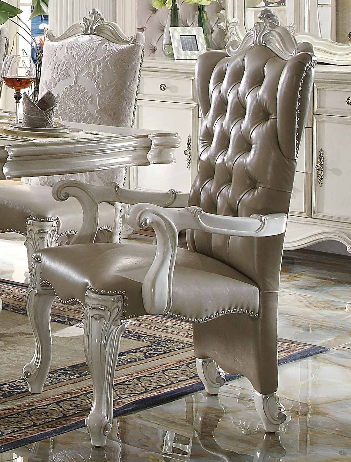 Acme Versailles Arm Chair Vintage Gray Vinyl/Bone White 61133 at